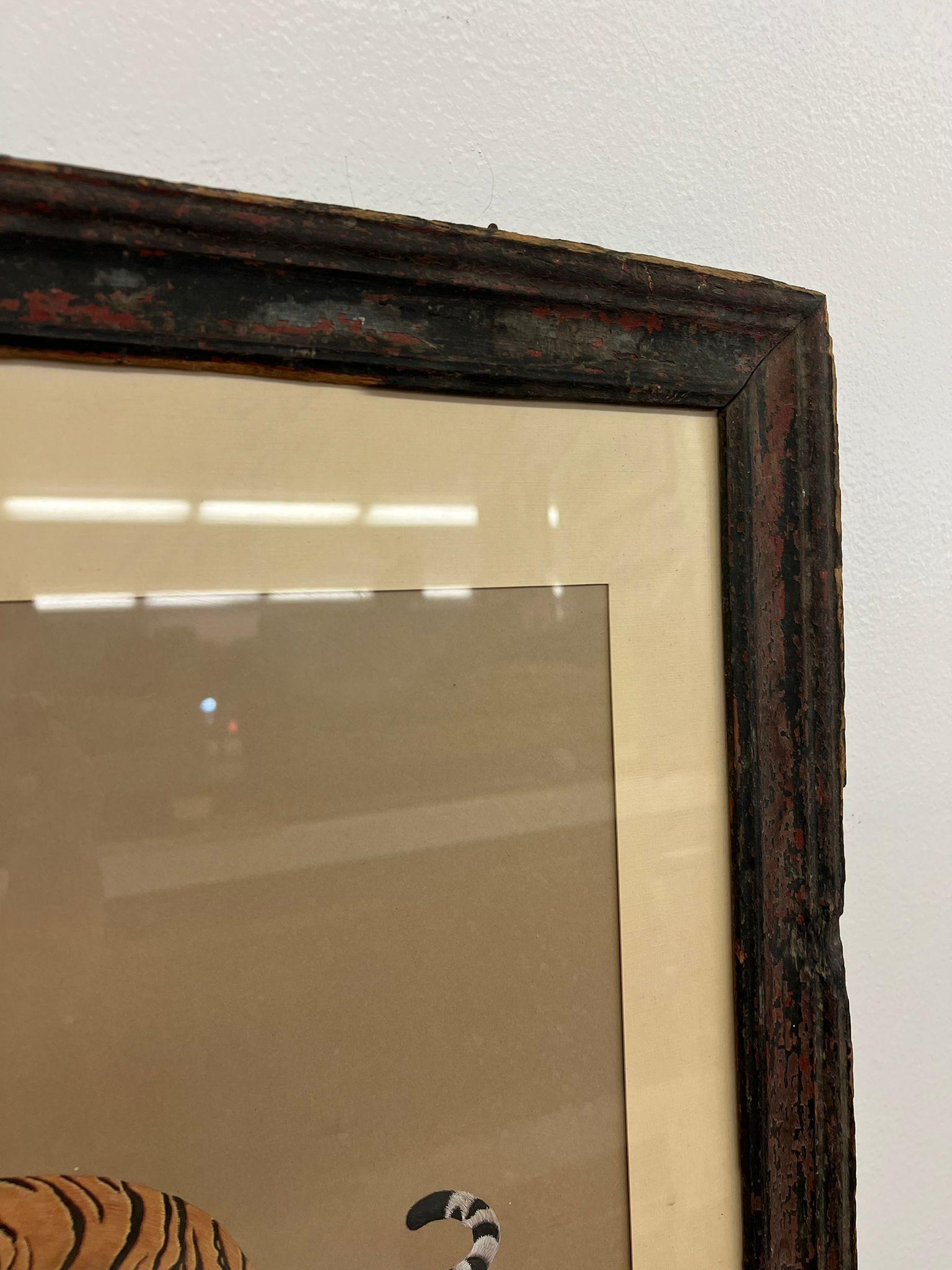Possibly Mixed media original Tiger Art Piece Matted and framed in Antique frame For Sale 5