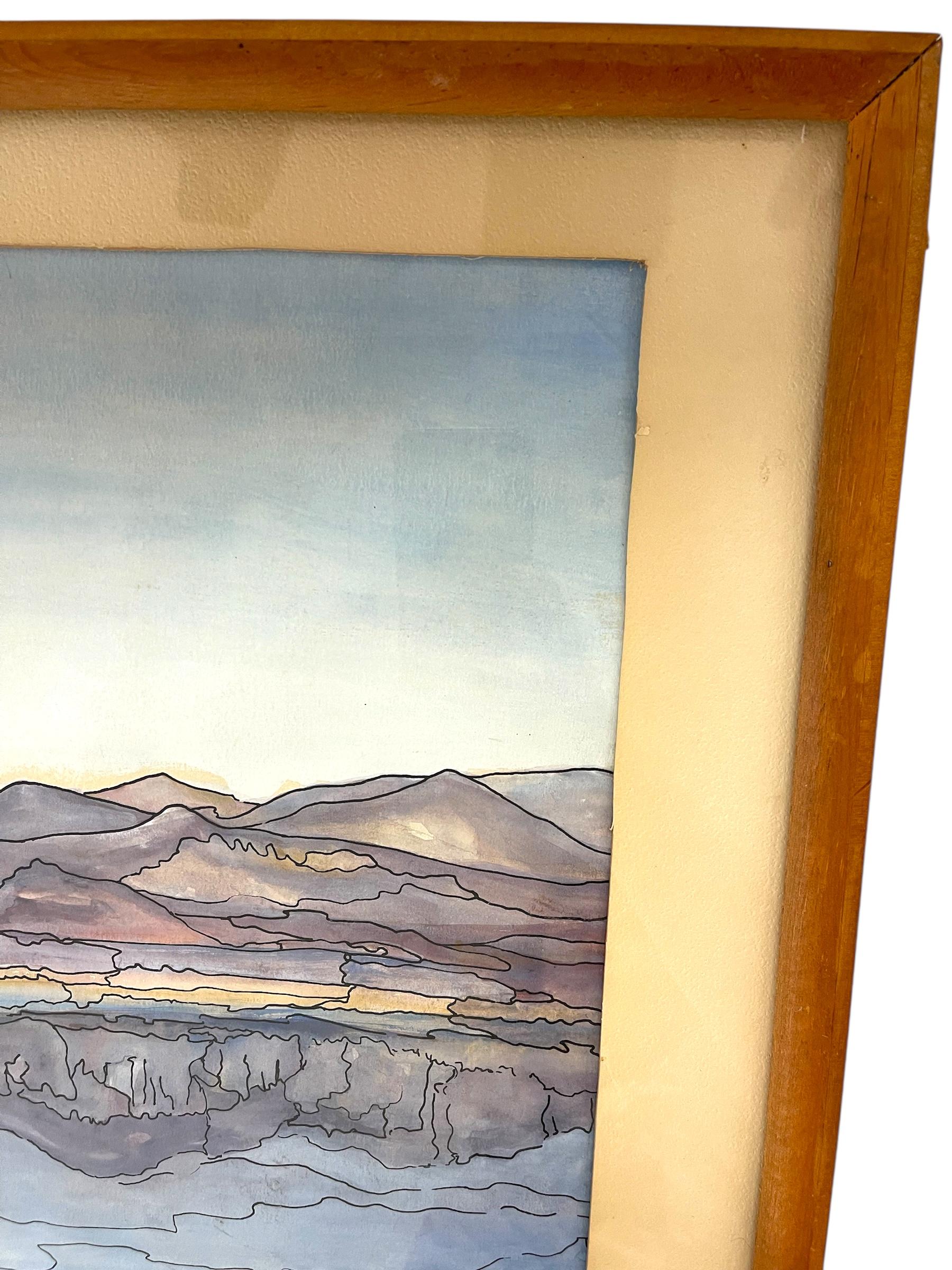 Möglicherweise Original Mitte des Jahrhunderts Moderne Aquarell Landschaft Malerei Signiert Mary im Zustand „Gut“ im Angebot in Seattle, WA
