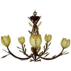 Possoni Italy, Chandelier with Frame of Bronze-Colored Metal with Foliage