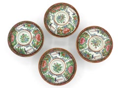 Post-1911 Marks Set of 4 Rose Canton Covered Rice Bowls, Chinese export