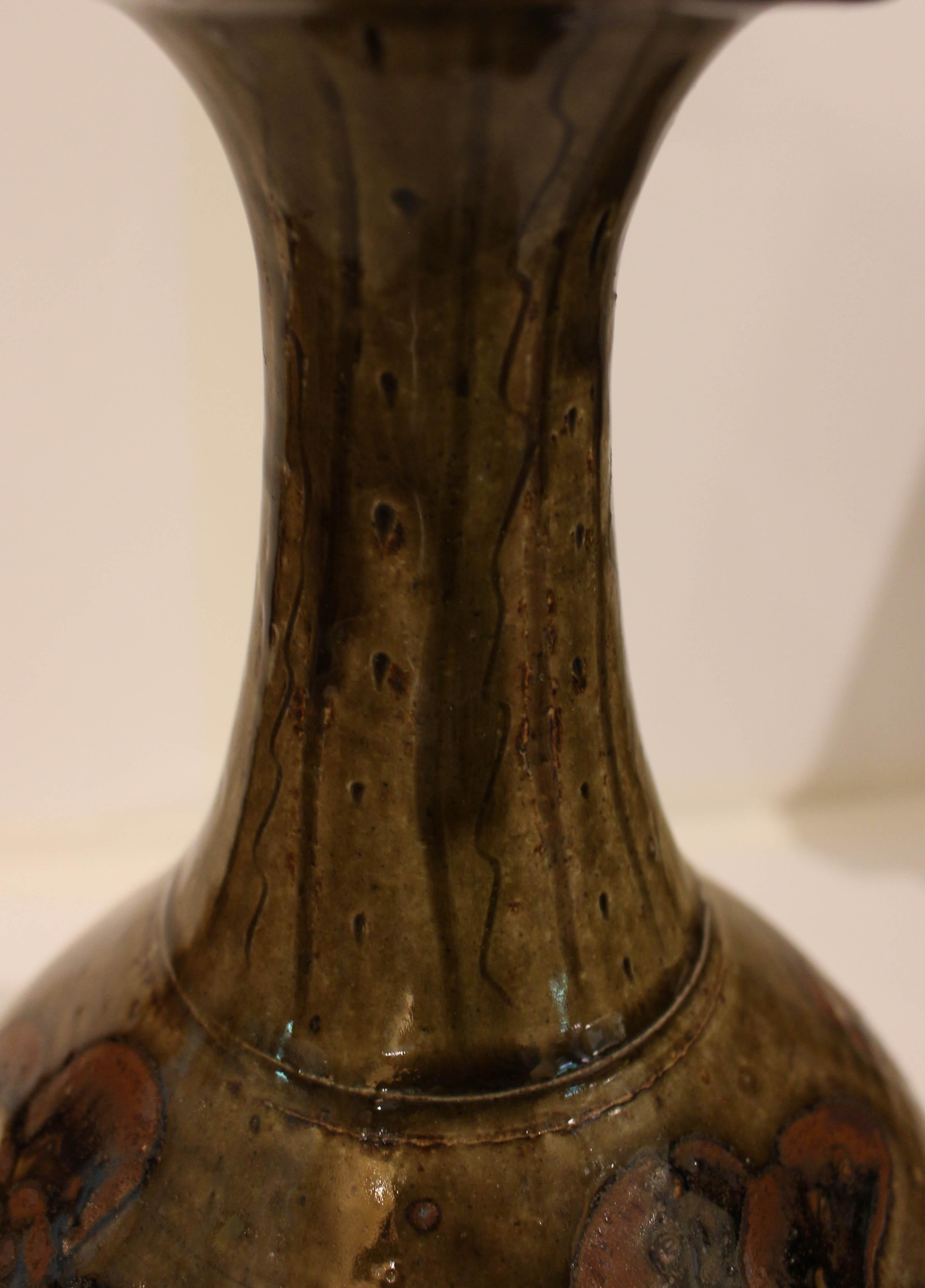 20th Century Post-1995 Long Neck Pottery Vase by Mark Hewitt For Sale