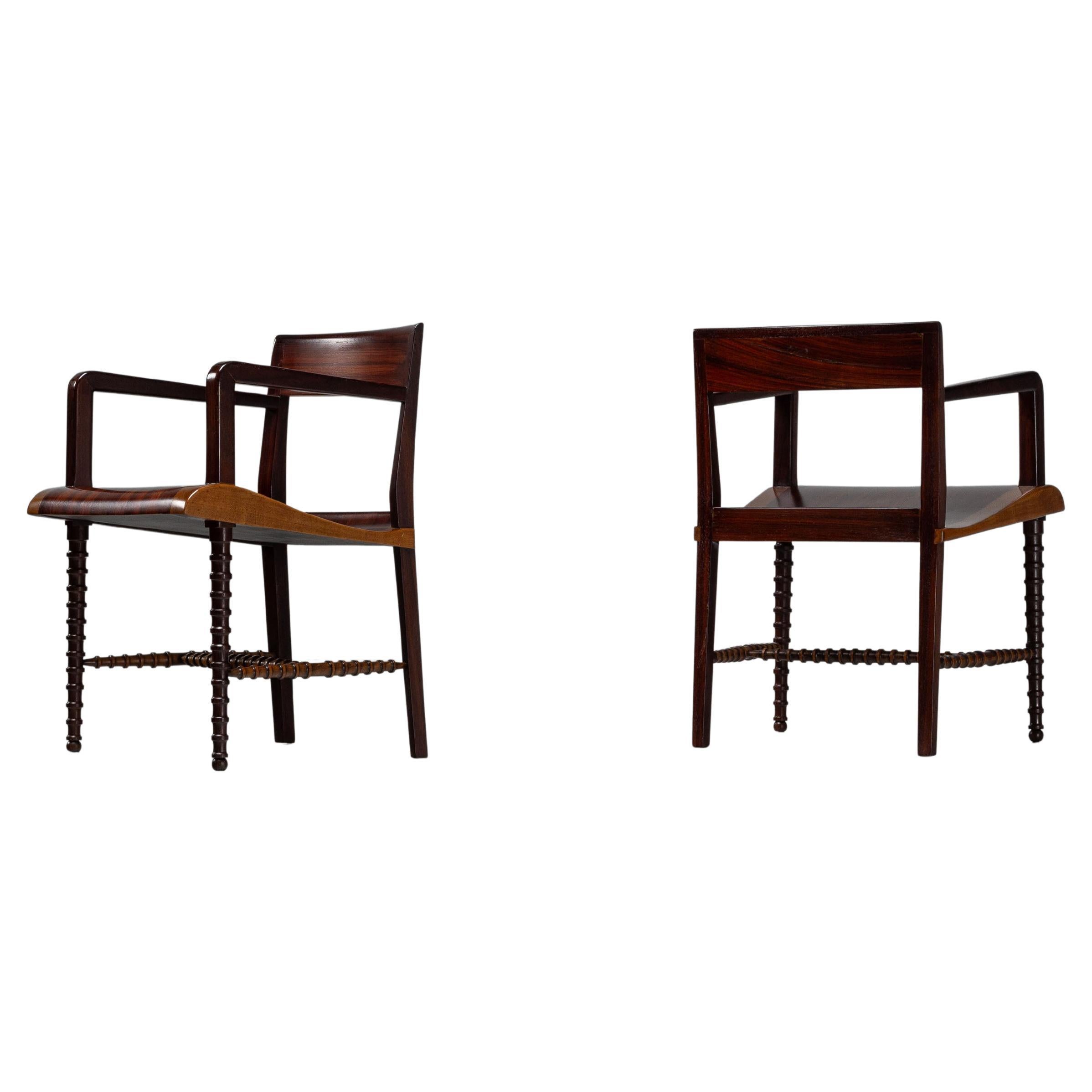 Post Art Nouveau sculptural armchairs made in Italy 1950s