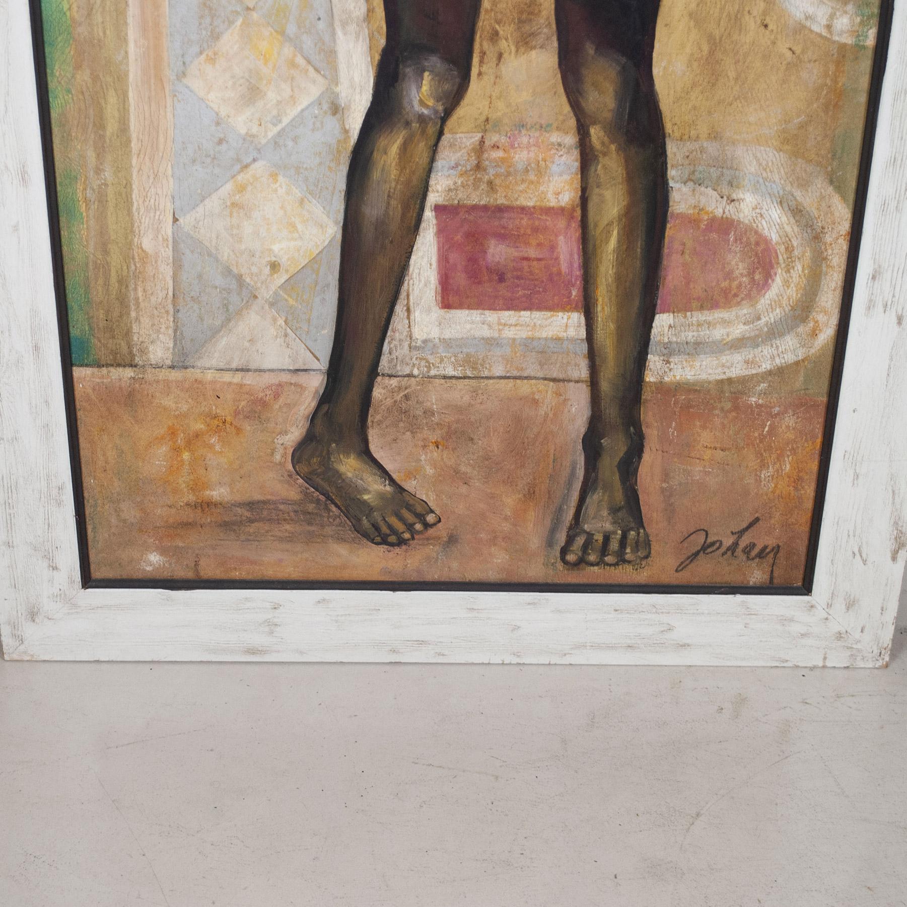 Oiled Post Cubism Work by Etiennette Johan from the Fifties For Sale