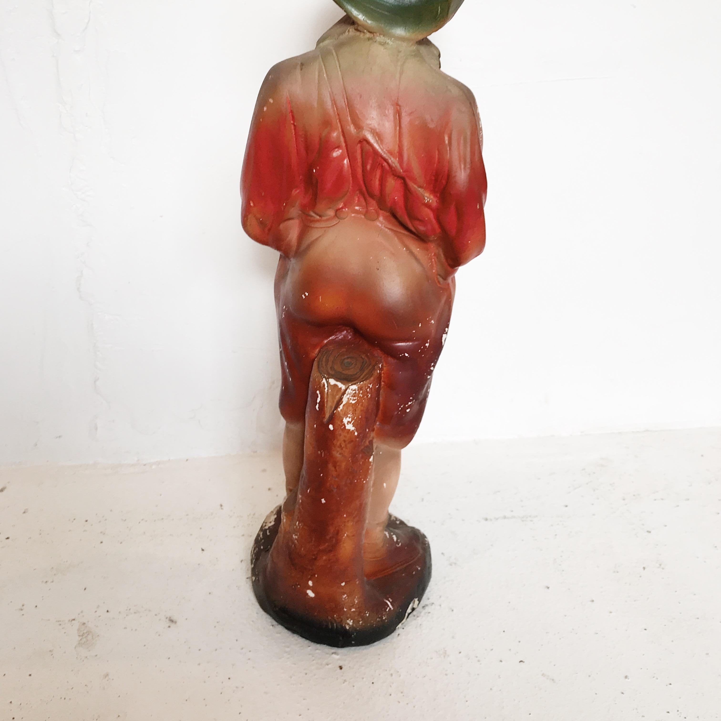 Post Depression Era Whistling Boy Plaster Statue in Original Painted Finish In Distressed Condition For Sale In Ettalong Beach, NSW