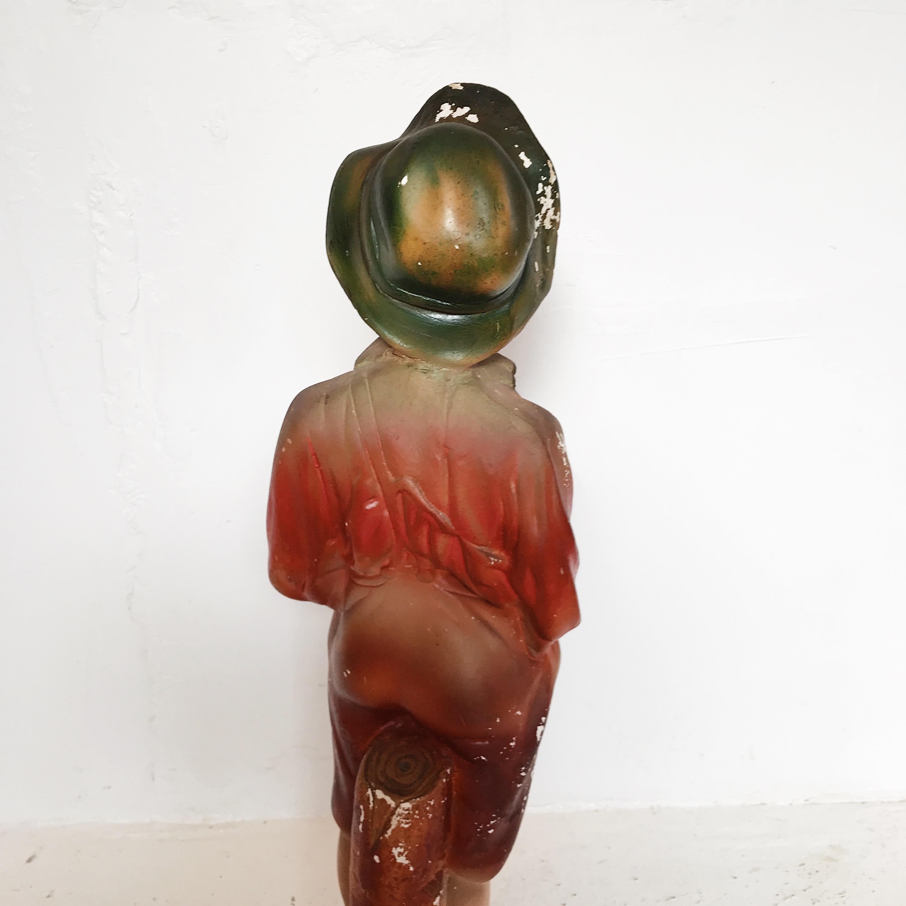 Mid-20th Century Post Depression Era Whistling Boy Plaster Statue in Original Painted Finish For Sale
