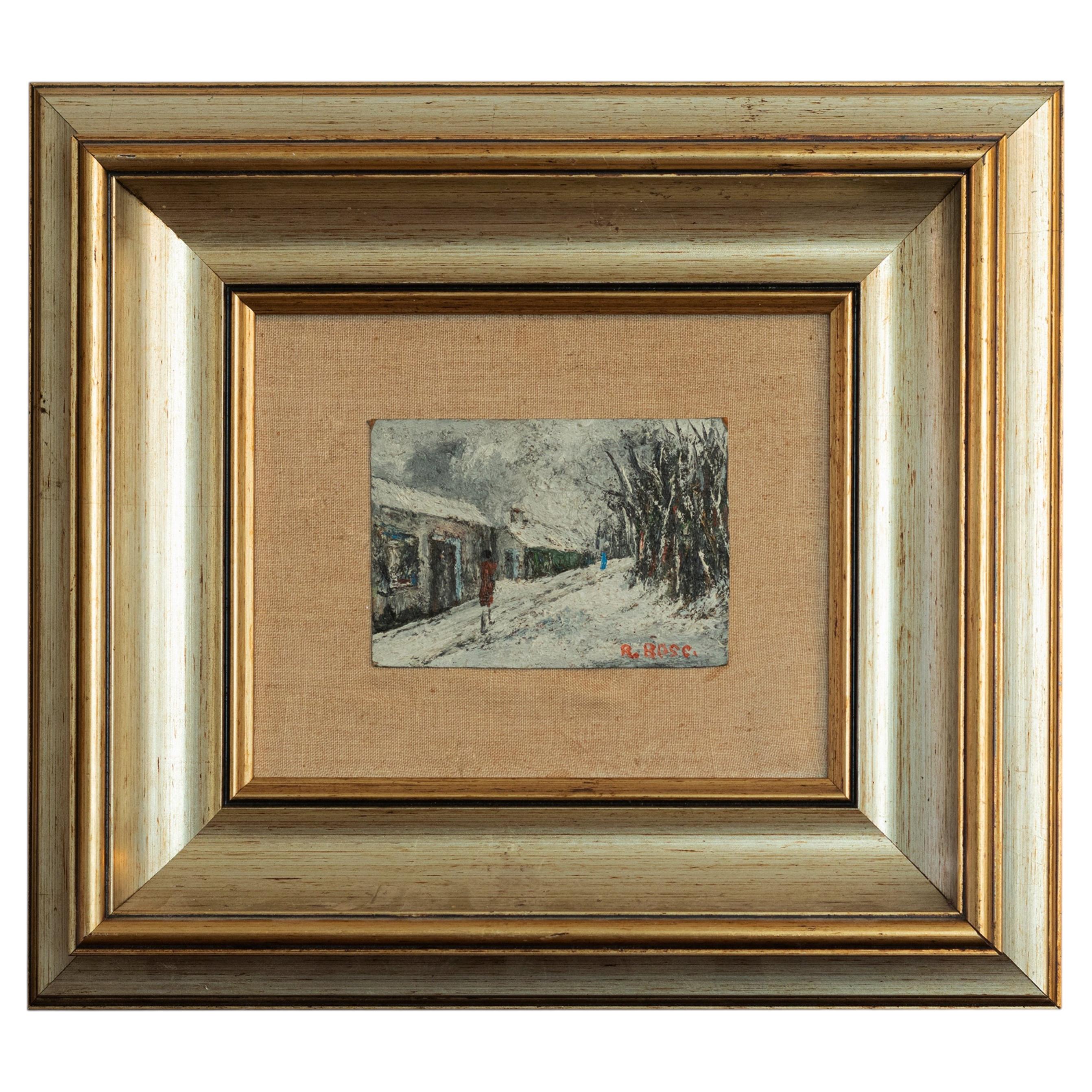 20th Century Post-Impressionist Paris Winter Landscape Oil Painting by R. Bosc For Sale