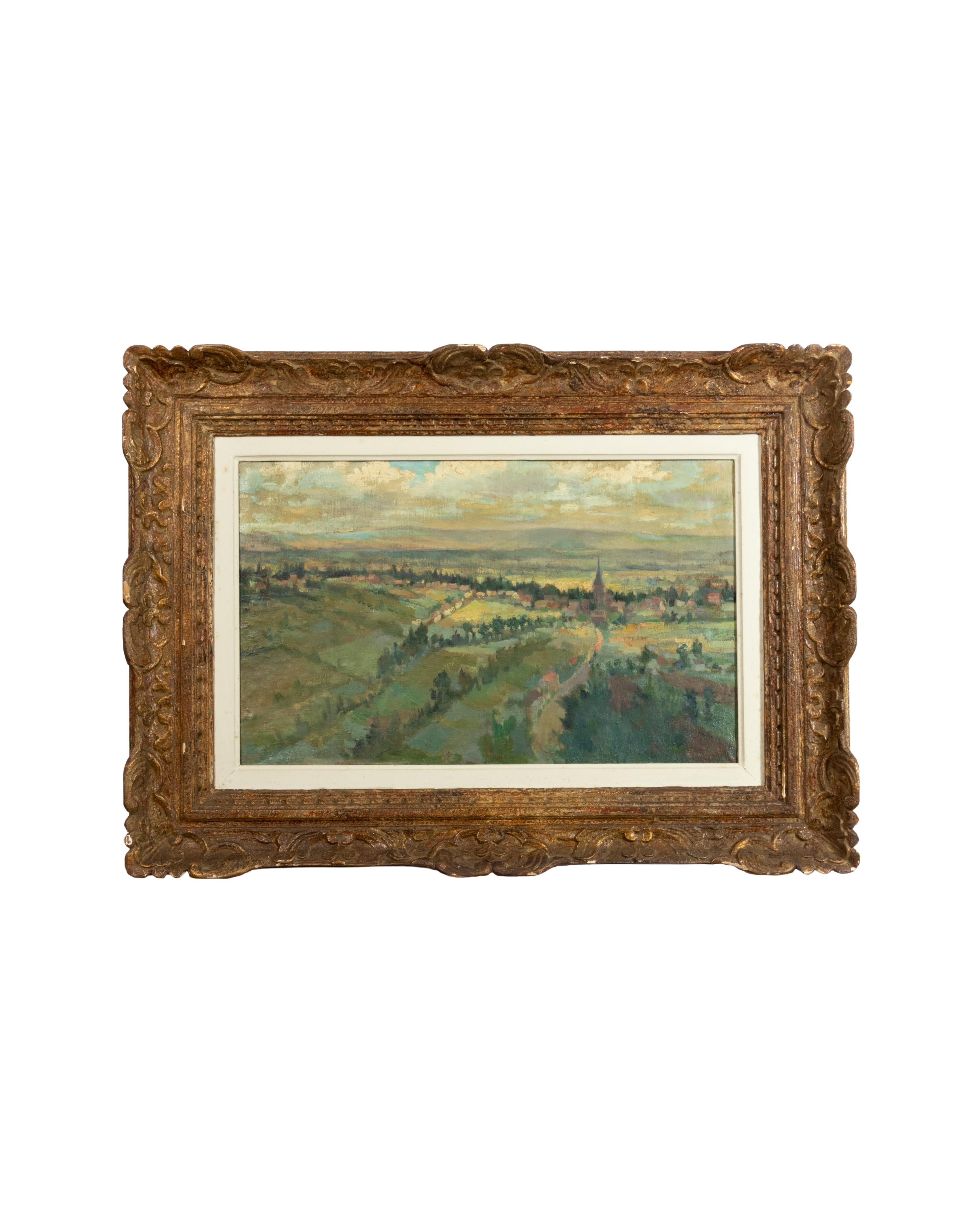 Huilé Peinture de paysage française post-impressionniste de Pierre Demet, années 1940 en vente