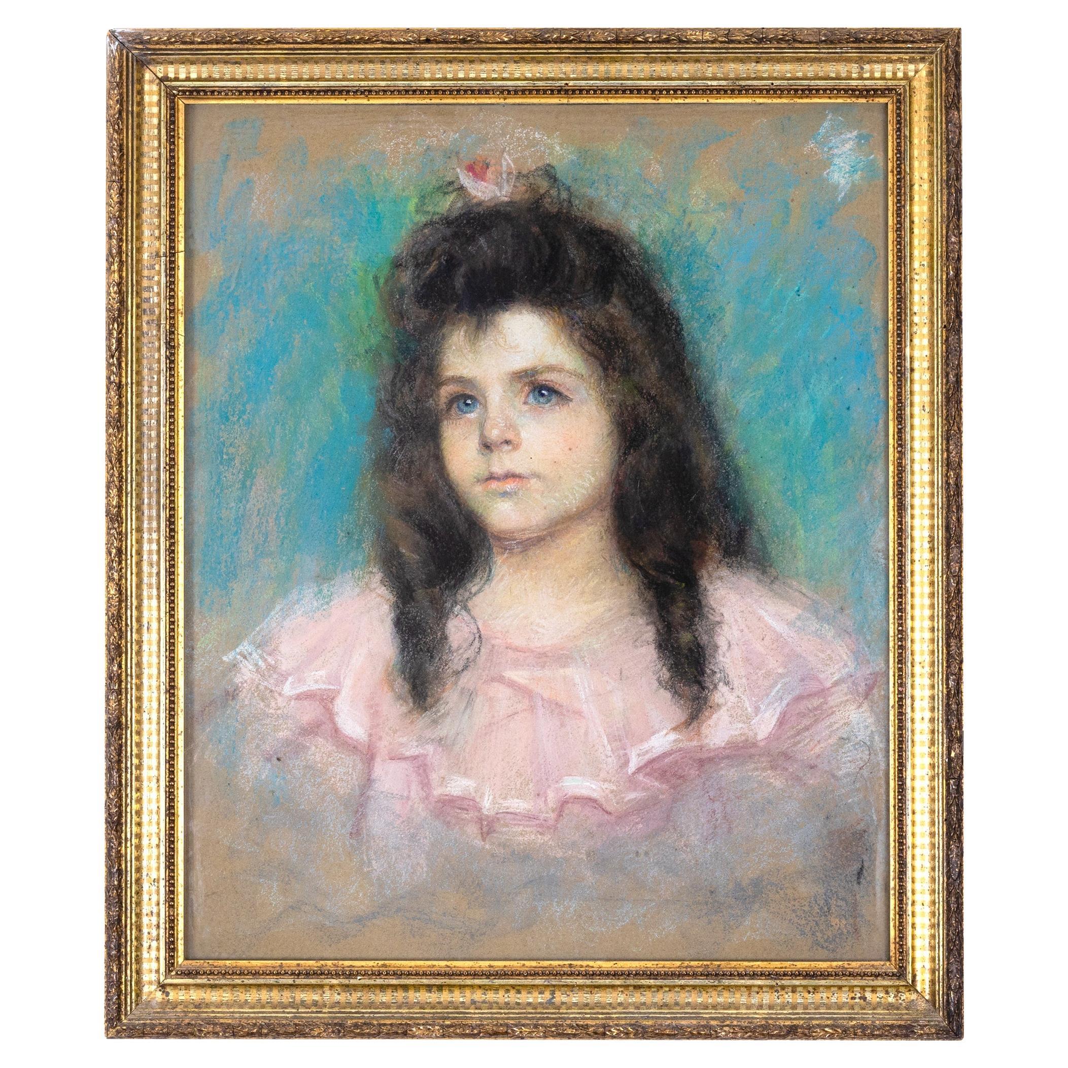Post Impressionism French Painting, «Girl In A Communion Dress», 19th Century For Sale