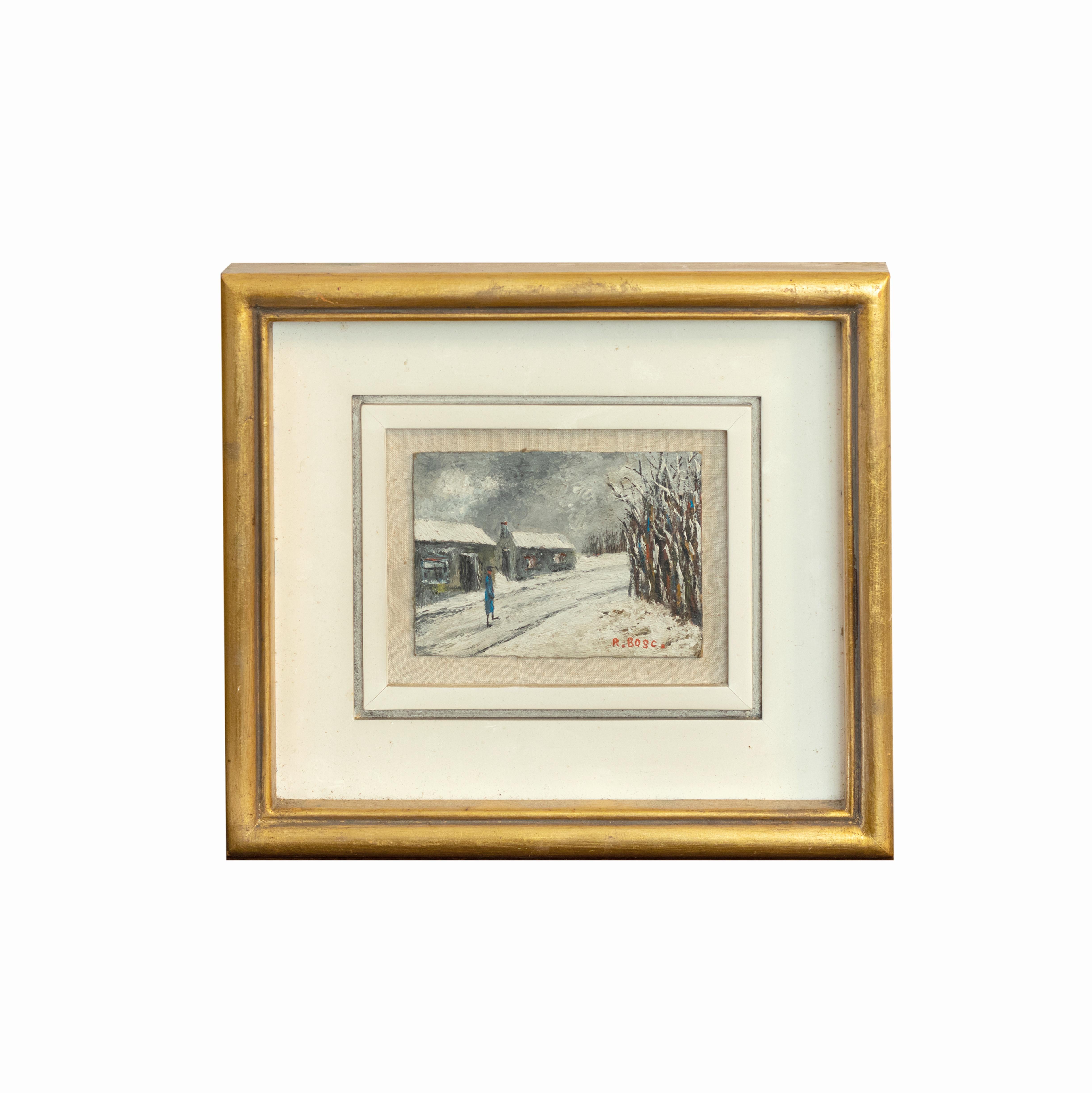 In the picturesque Bosque de Boulogne forest of France, a solitary individual paces along a tranquil path, surrounded by the barren beauty of winter. This evocative oil painting, created in the early 20th century, captures the somber mood of the