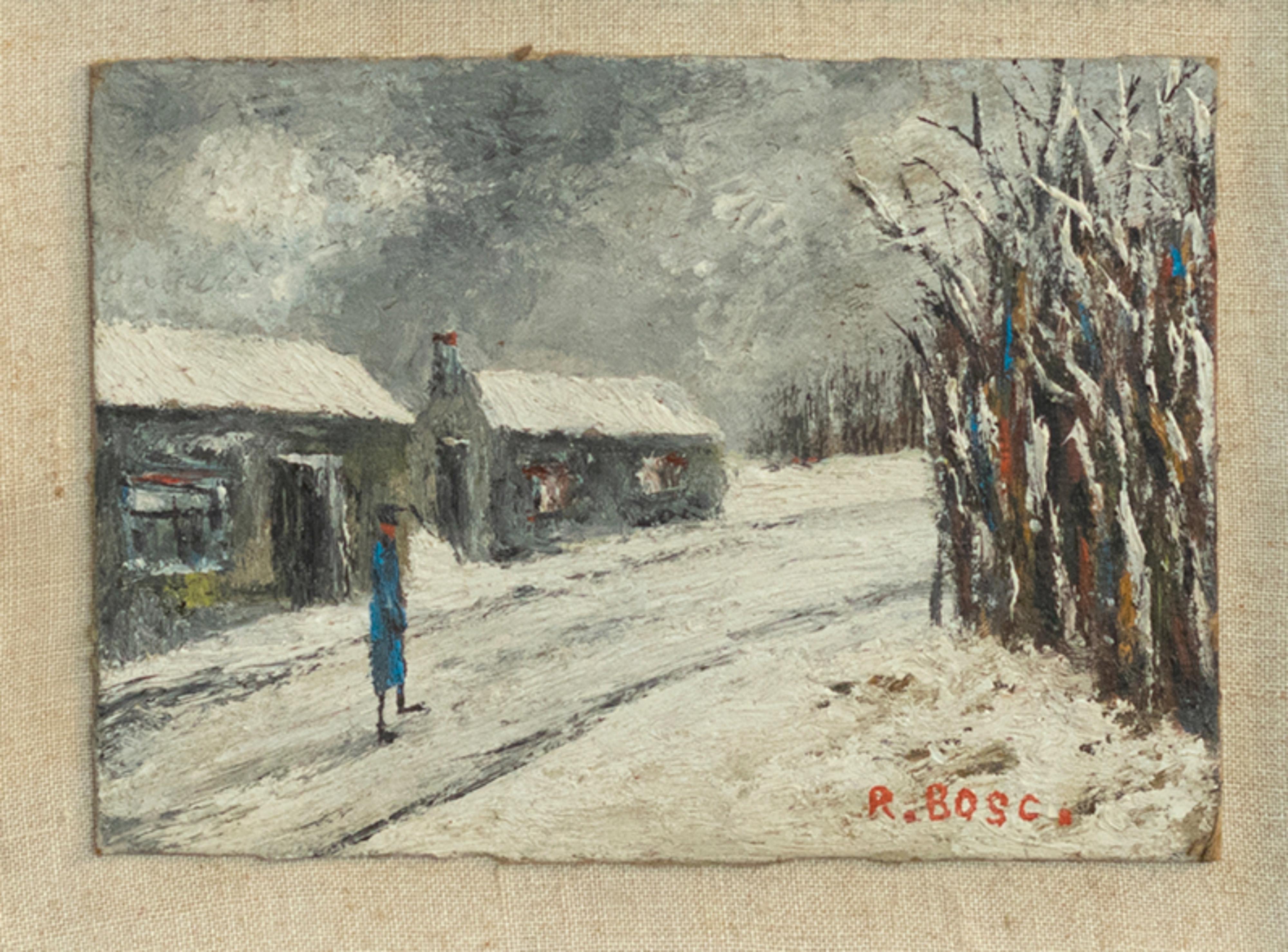 Oiled Post-Impressionism French Painting, Paris Winter Loneliness, 20th Century For Sale