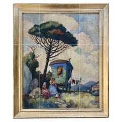 Post Impressionism Genre Painting Oil on Wood, Gypsy Encampment.