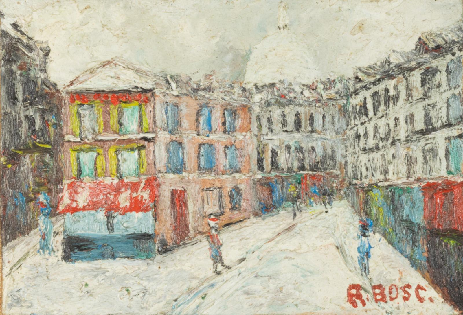 French Post-Impressionism Painting, Paris Montmartre By «R Bosc», 20th Century  For Sale