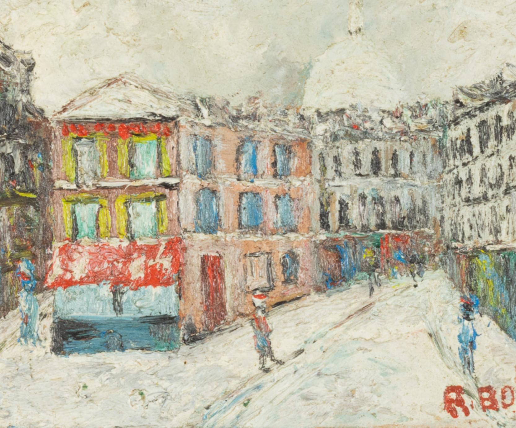 Oiled Post-Impressionism Painting, Paris Montmartre By «R Bosc», 20th Century  For Sale