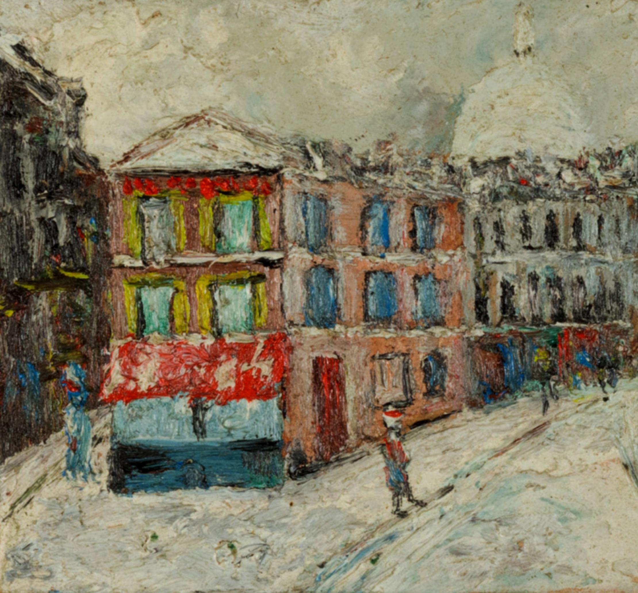 Wood French Painting, Paris Montmartre By «R Bosc», 20th Century For Sale