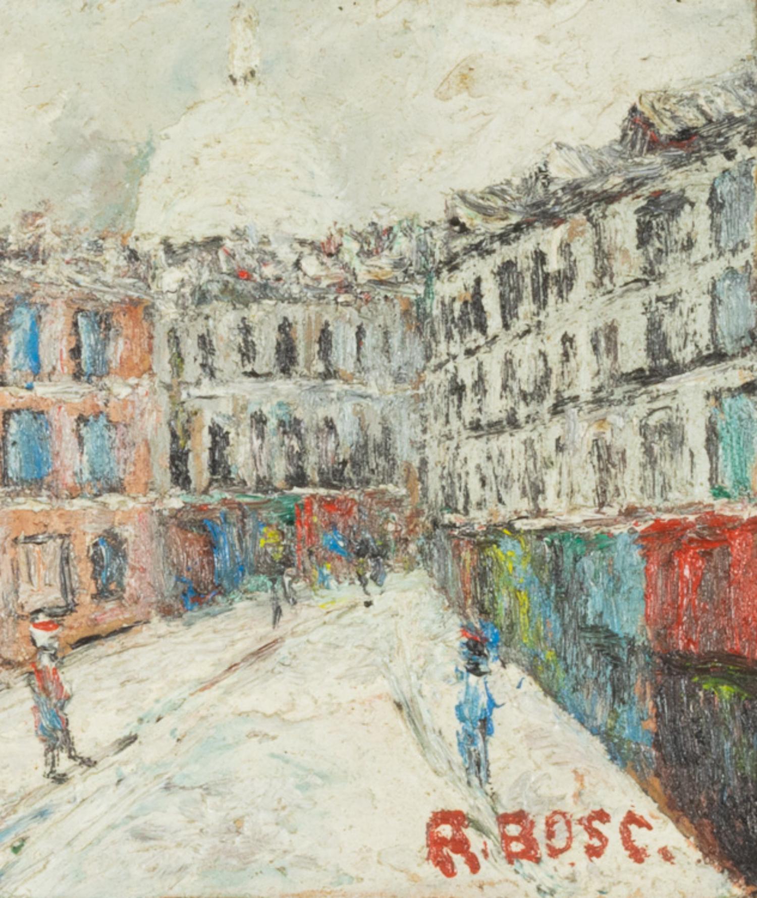 Wood Post-Impressionism Painting, Paris Montmartre By «R Bosc», 20th Century  For Sale