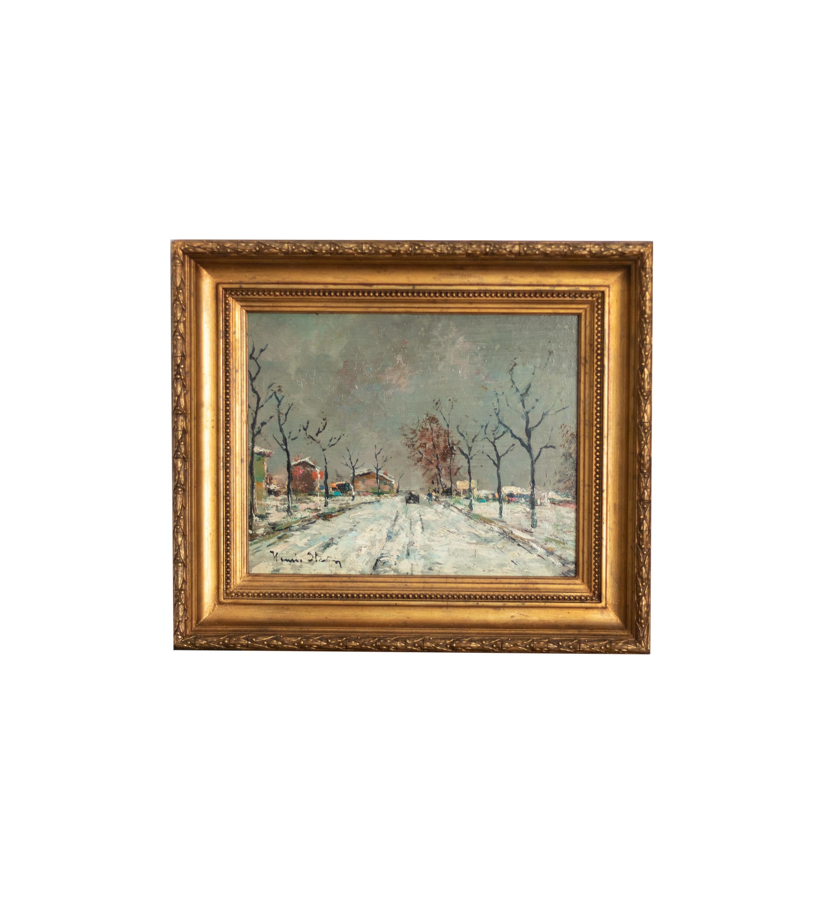 Ein melancholischer postimpressionistischer Hintergrund mit mehreren Figuren auf einer verschneiten Straße von Sir Herbert Edwin Pelham Hughes Stanton (1870-1937)
Hughes-Stanton
