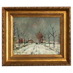 Peinture post-impressionniste, chemin de neige en hiver par "Hughes Stanton" (1870-1937)