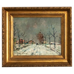 Pintura postimpresionista, Camino de nieve invernal Por "Hughes Stanton" (1870-1937)