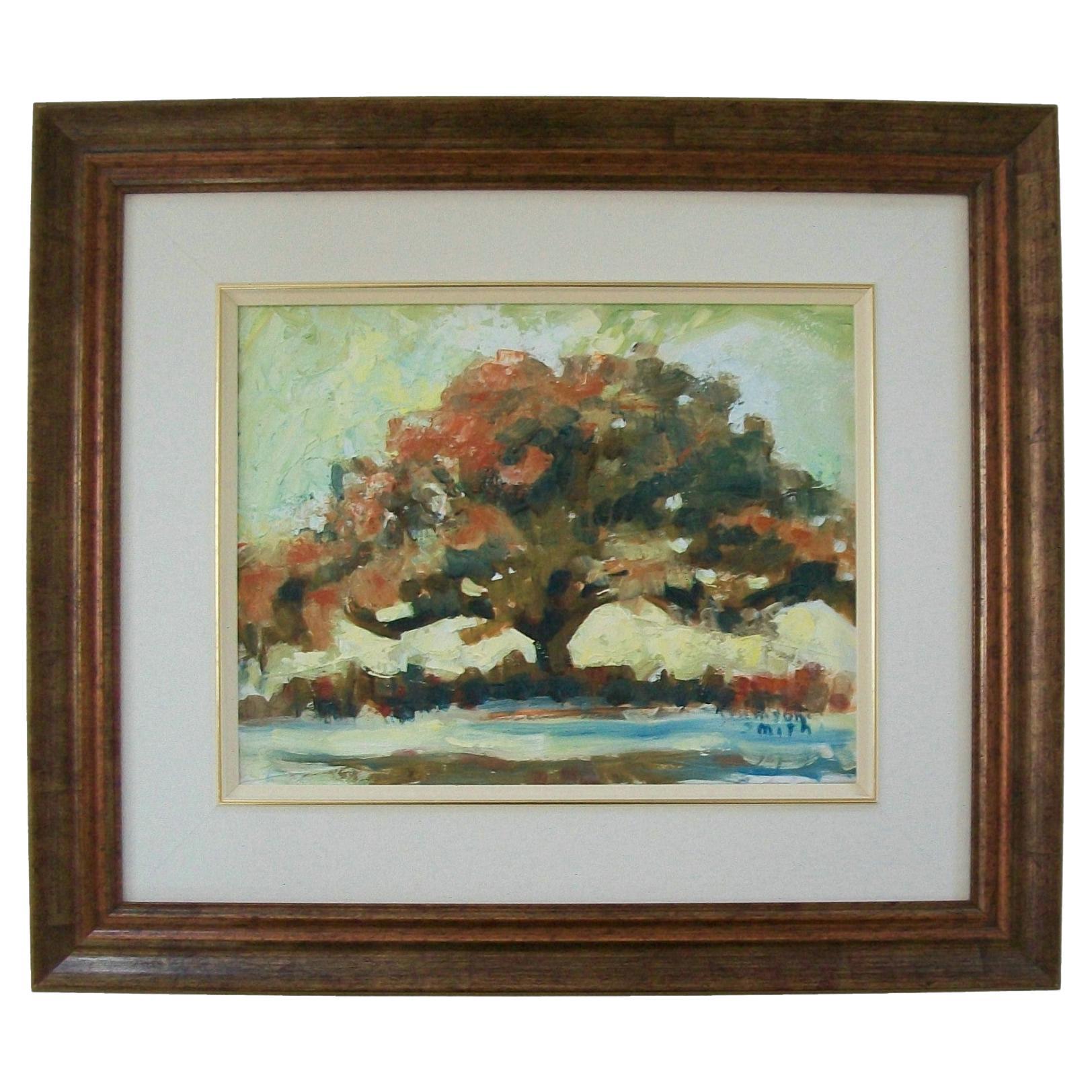 Post Impressionist Acrylic Landscape Painting, Signed, Canada, 20th Century For Sale