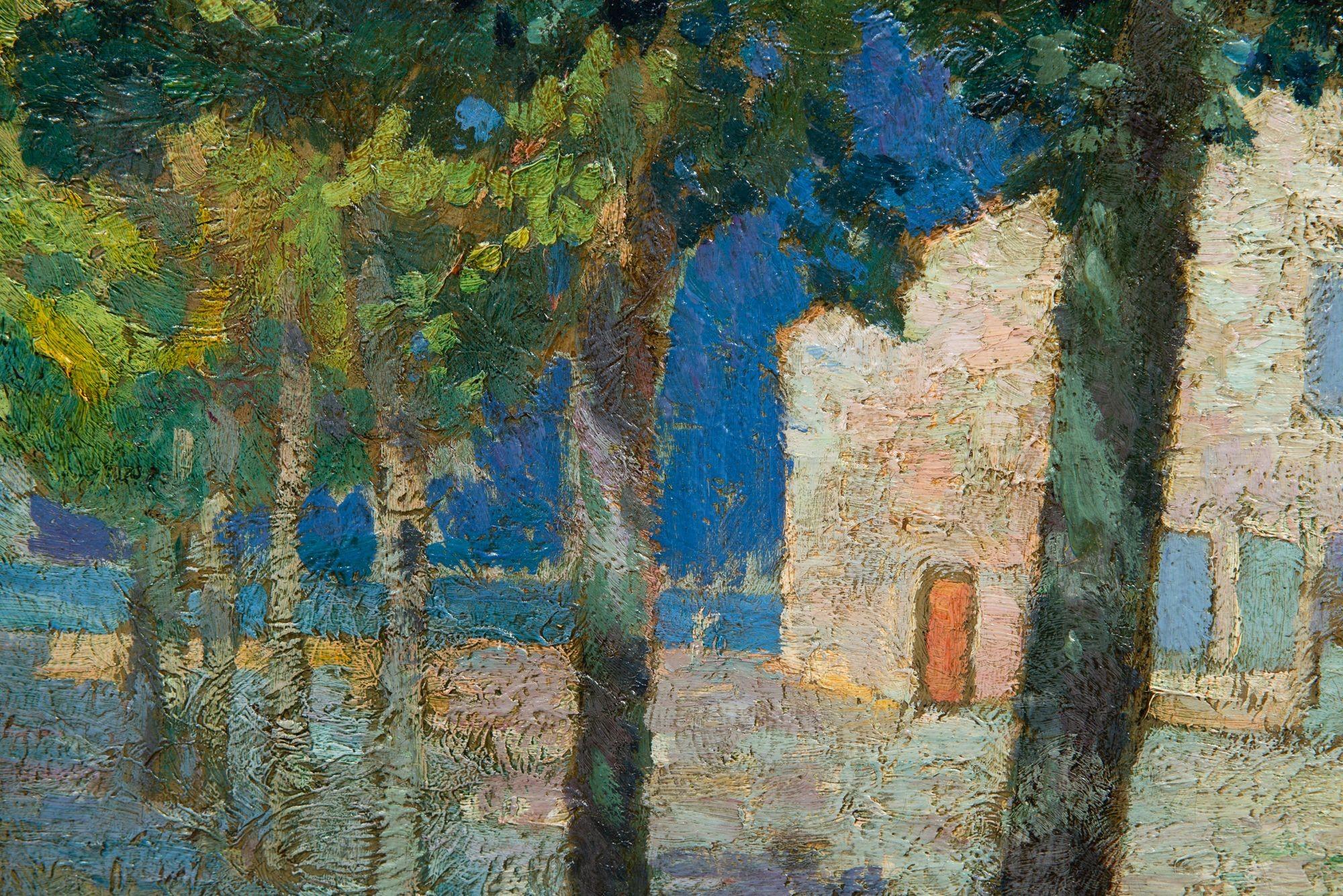 Post-Impressionist Fauvist School Painting, House on a Tree-Lined Street For Sale 5