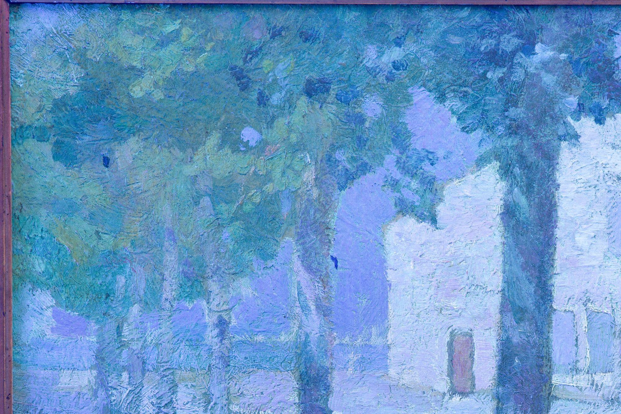 Post-Impressionist Fauvist School Painting, House on a Tree-Lined Street For Sale 12