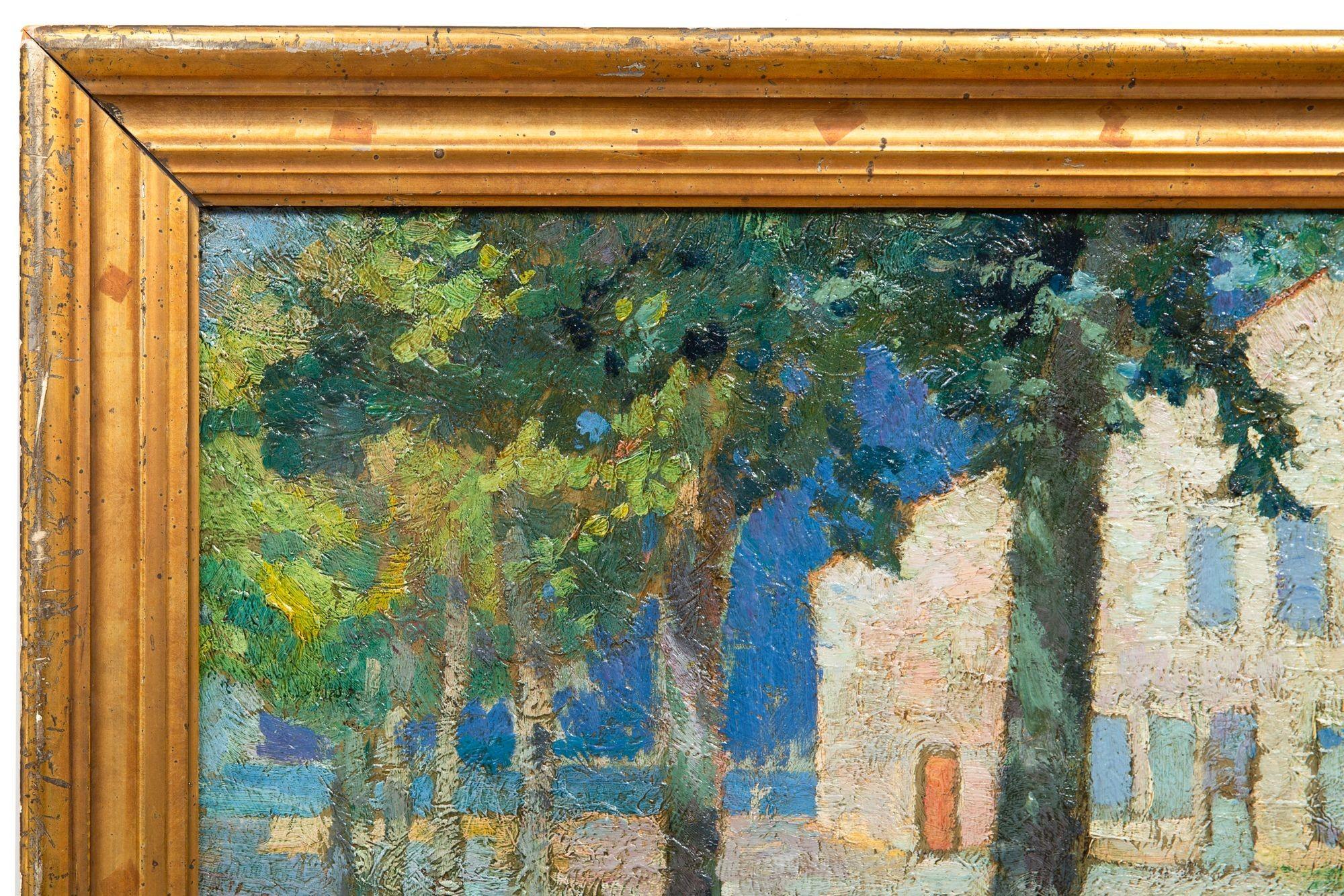 Post-Impressionist Fauvist School Painting, House on a Tree-Lined Street For Sale 1