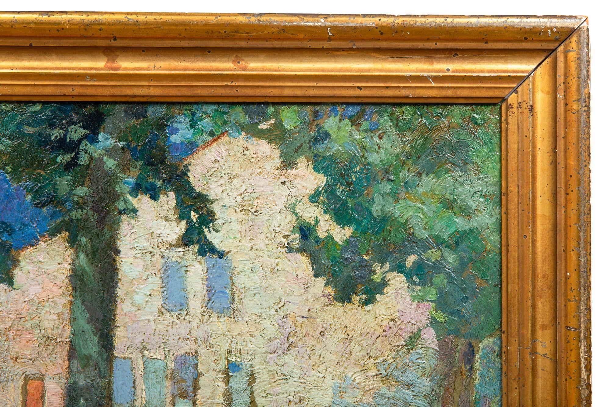 Post-Impressionist Fauvist School Painting, House on a Tree-Lined Street For Sale 2