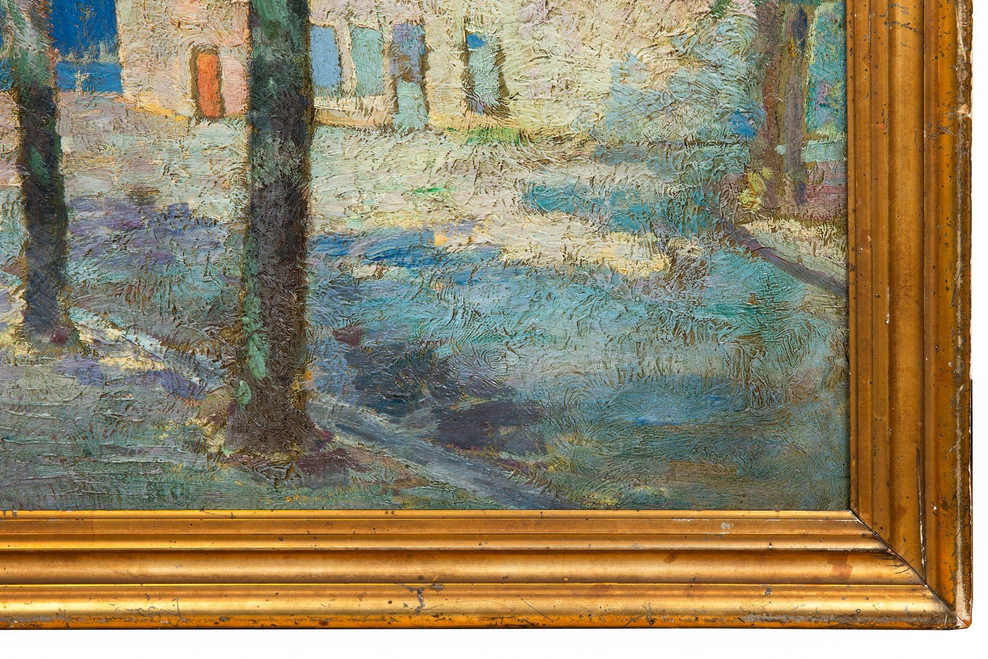Post-Impressionist Fauvist School Painting, House on a Tree-Lined Street For Sale 3