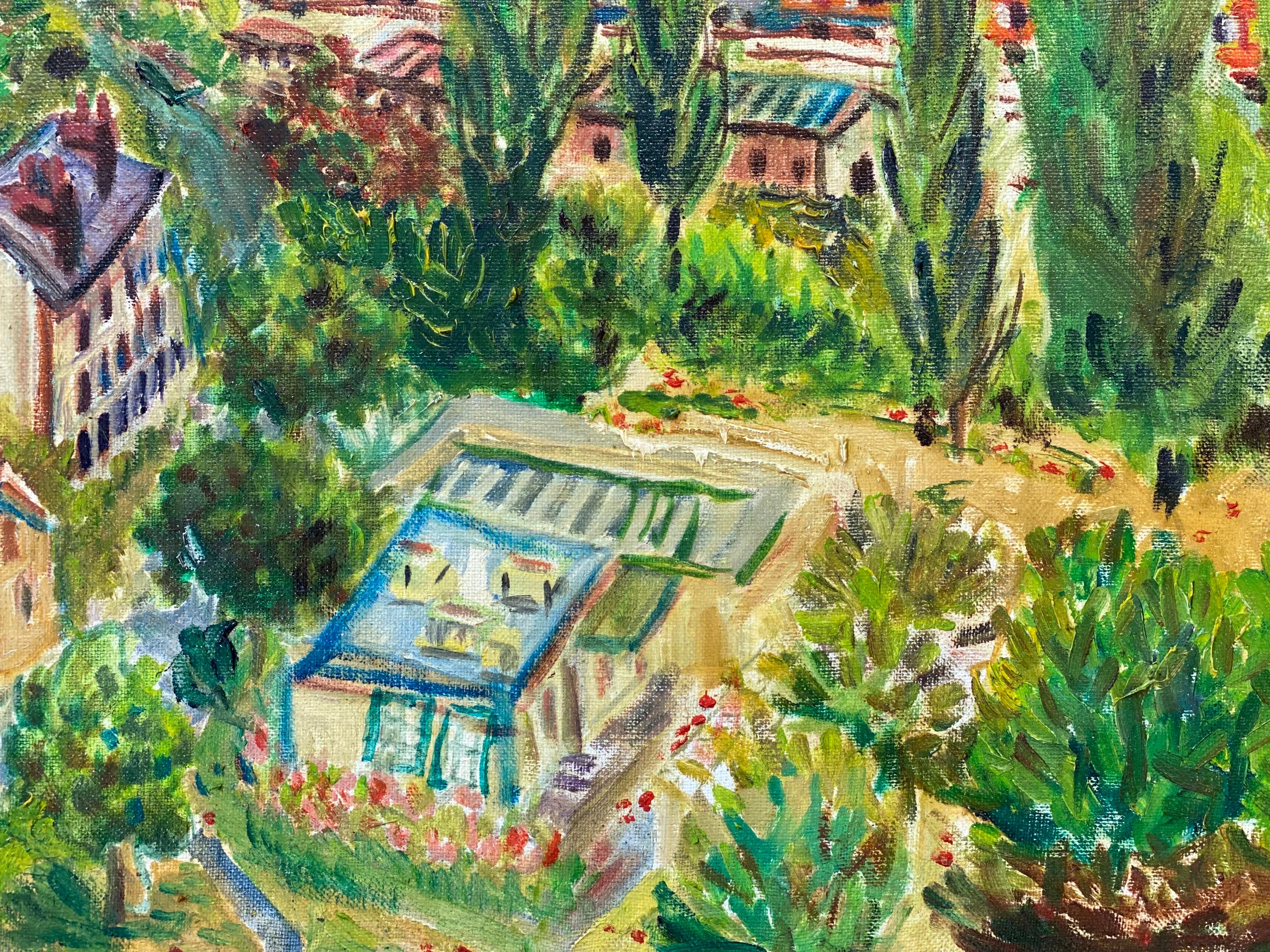 Grande dipinto a olio su tela francese post-impressionista del XX secolo Greene & Greene - Abstract Painting Marrone di Post-Impressionist French