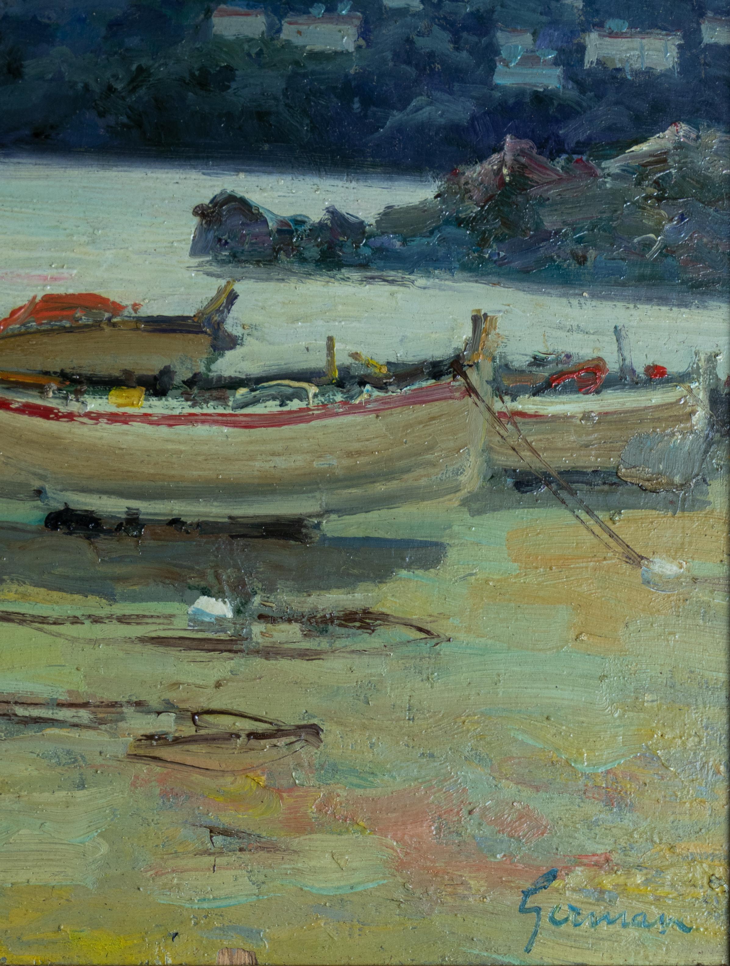 Pintura marítima postimpresionista de Louis German, 1930 Madera en venta