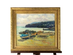 Peinture à l'huile post-impressionniste de la côte française, maritime, signée, 1930