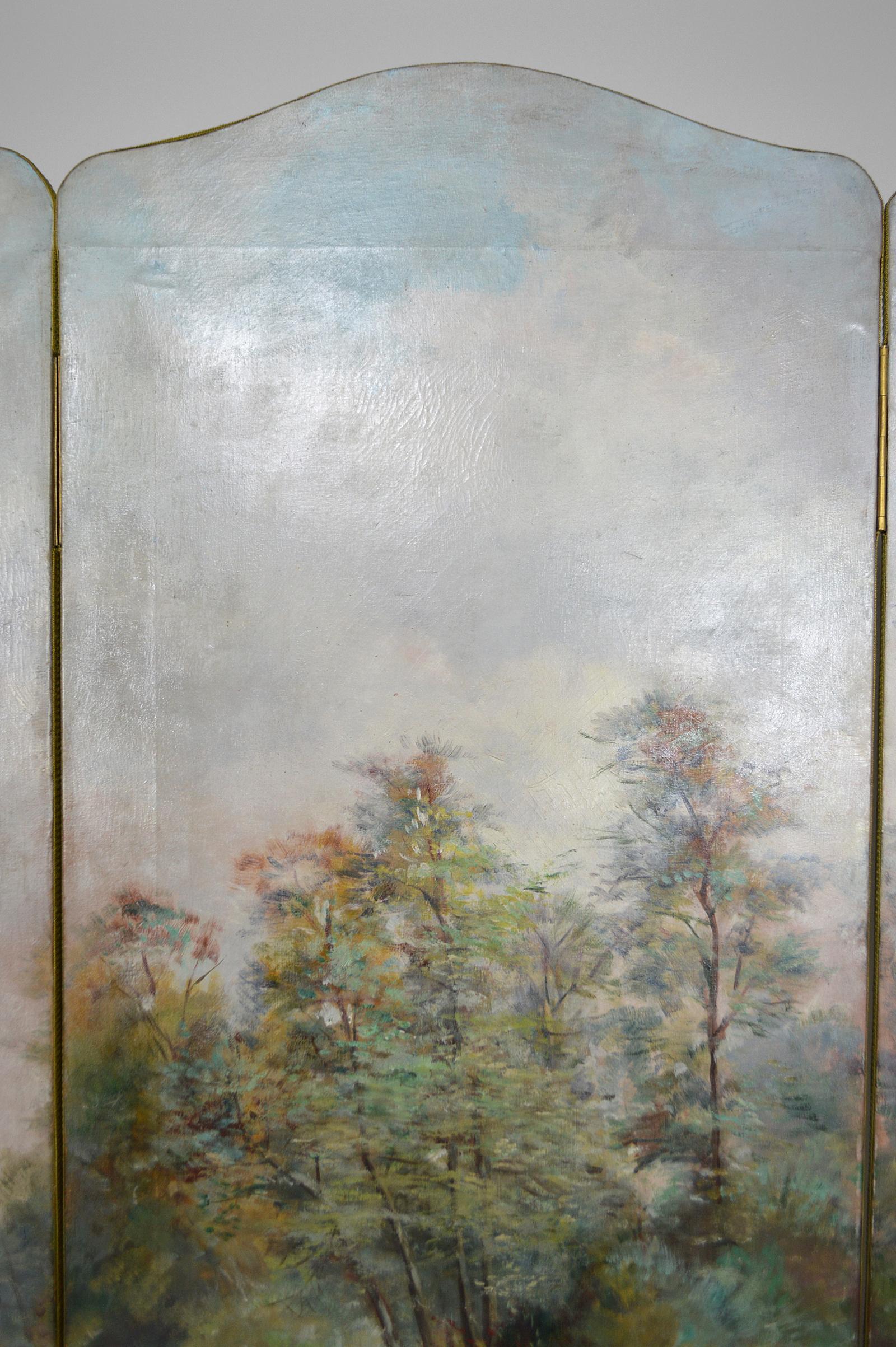 Post-Impressionist Painted Folding Screen by Charles Frechon, France, 1894 For Sale 3