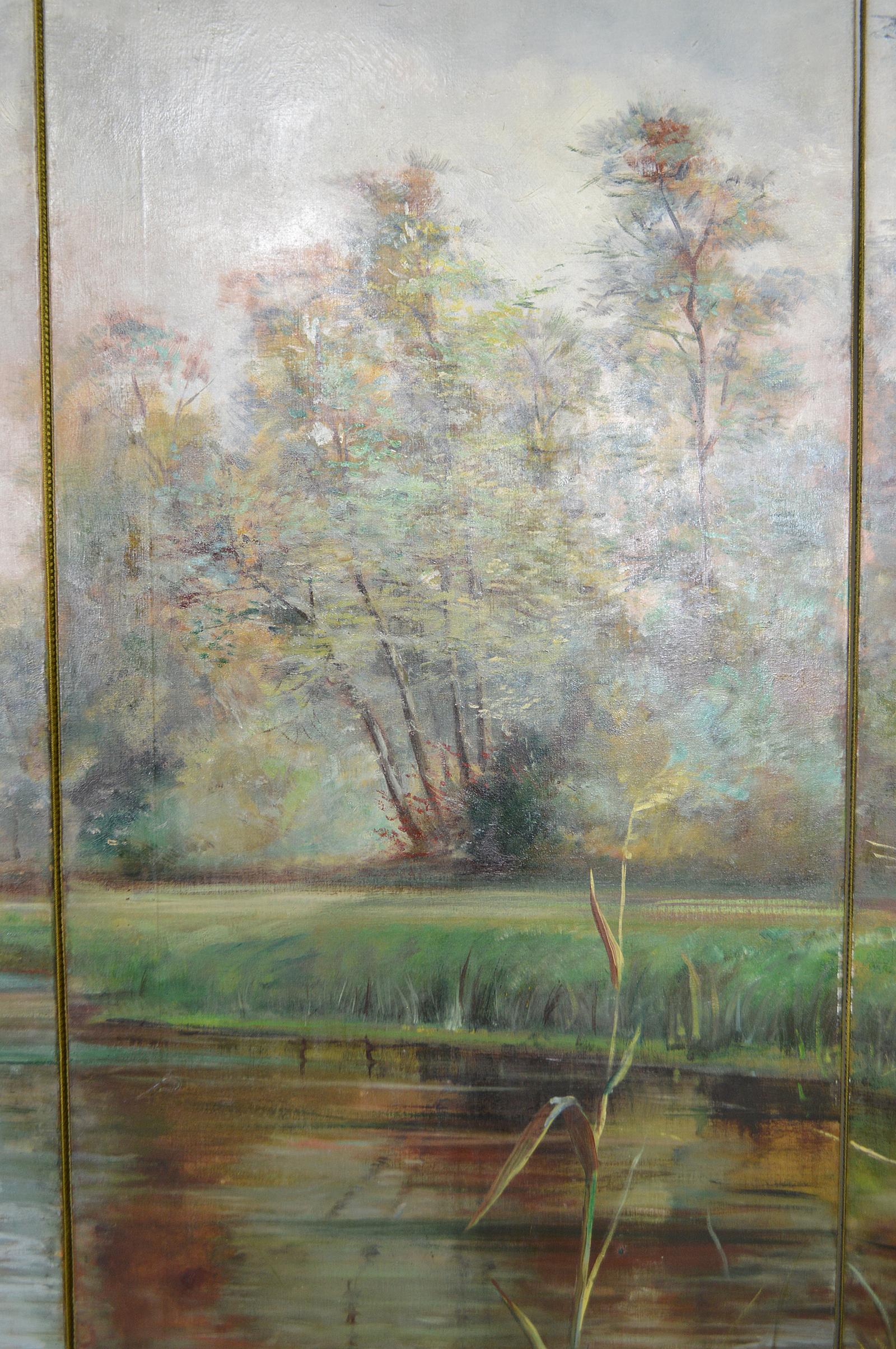 Post-Impressionist Painted Folding Screen by Charles Frechon, France, 1894 For Sale 4