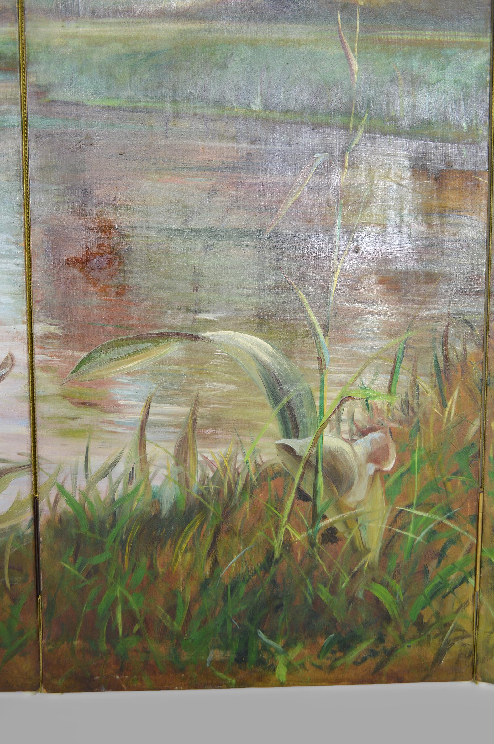 Post-Impressionist Painted Folding Screen by Charles Frechon, France, 1894 For Sale 5