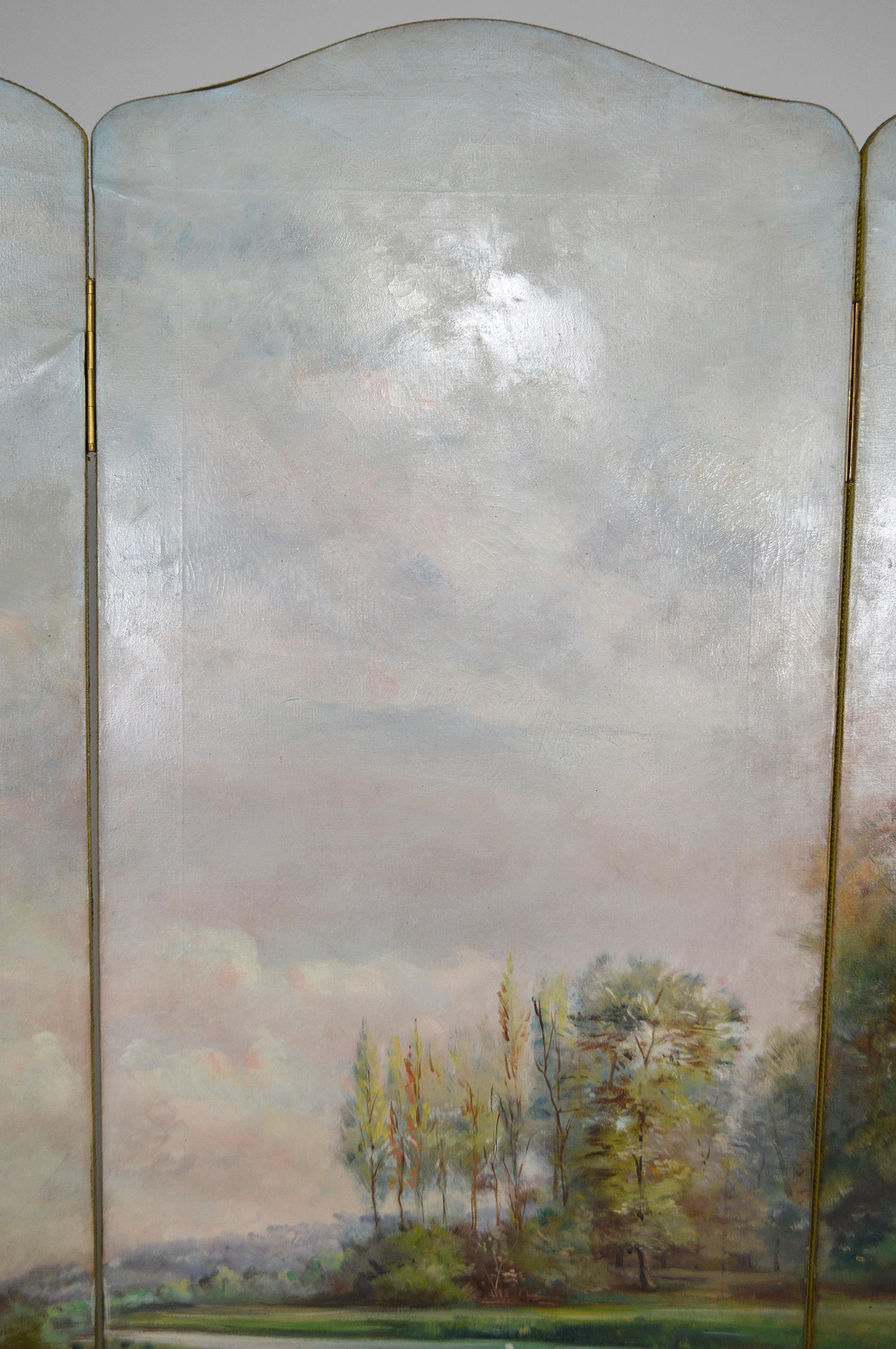 Post-Impressionist Painted Folding Screen by Charles Frechon, France, 1894 For Sale 6