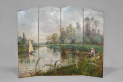 Post-Impressionist Painted Folding Screen by Charles Frechon, France, 1894