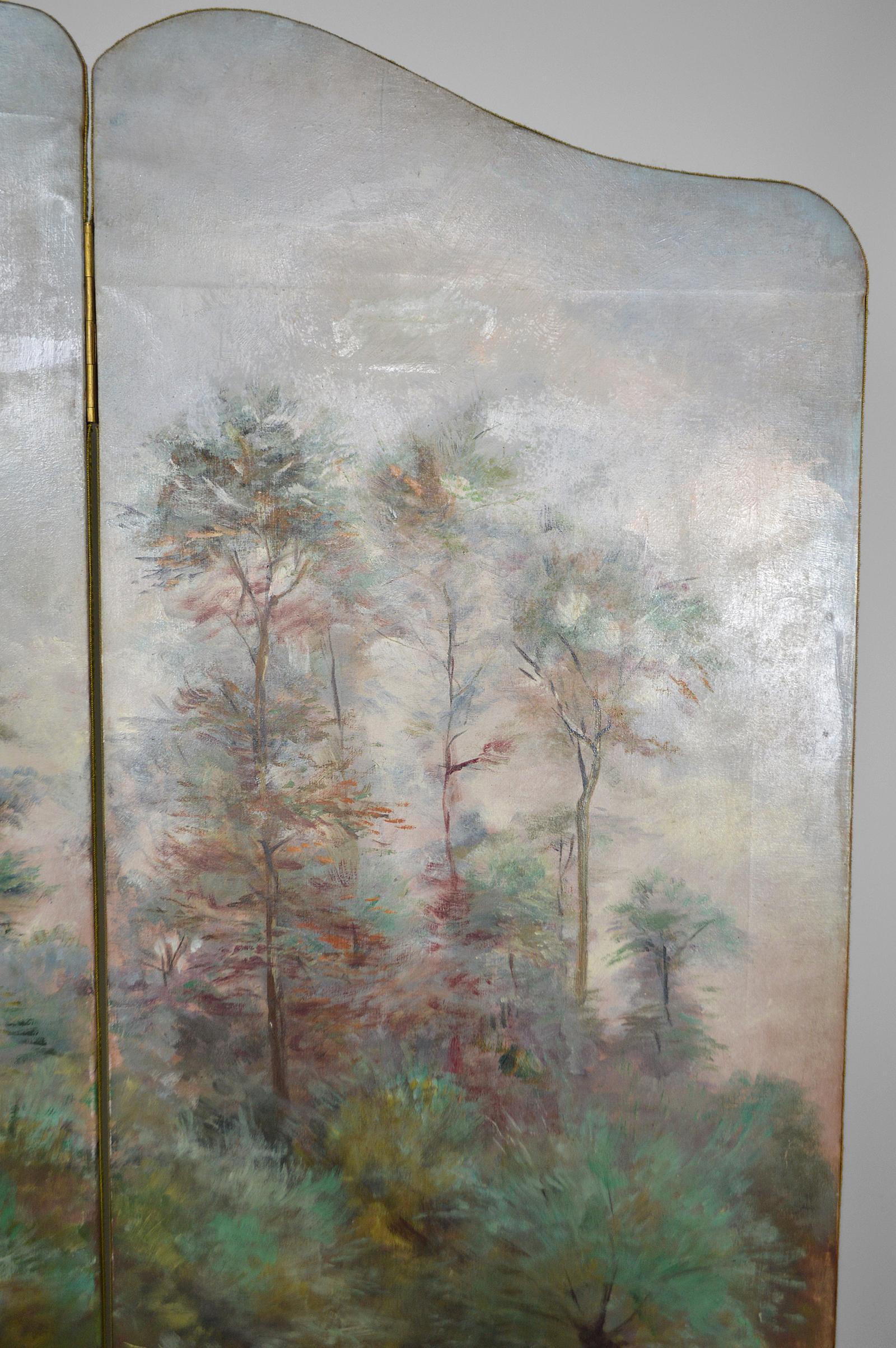 Post-Impressionist Painted Folding Screen by Charles Frechon, France, 1894 For Sale 2