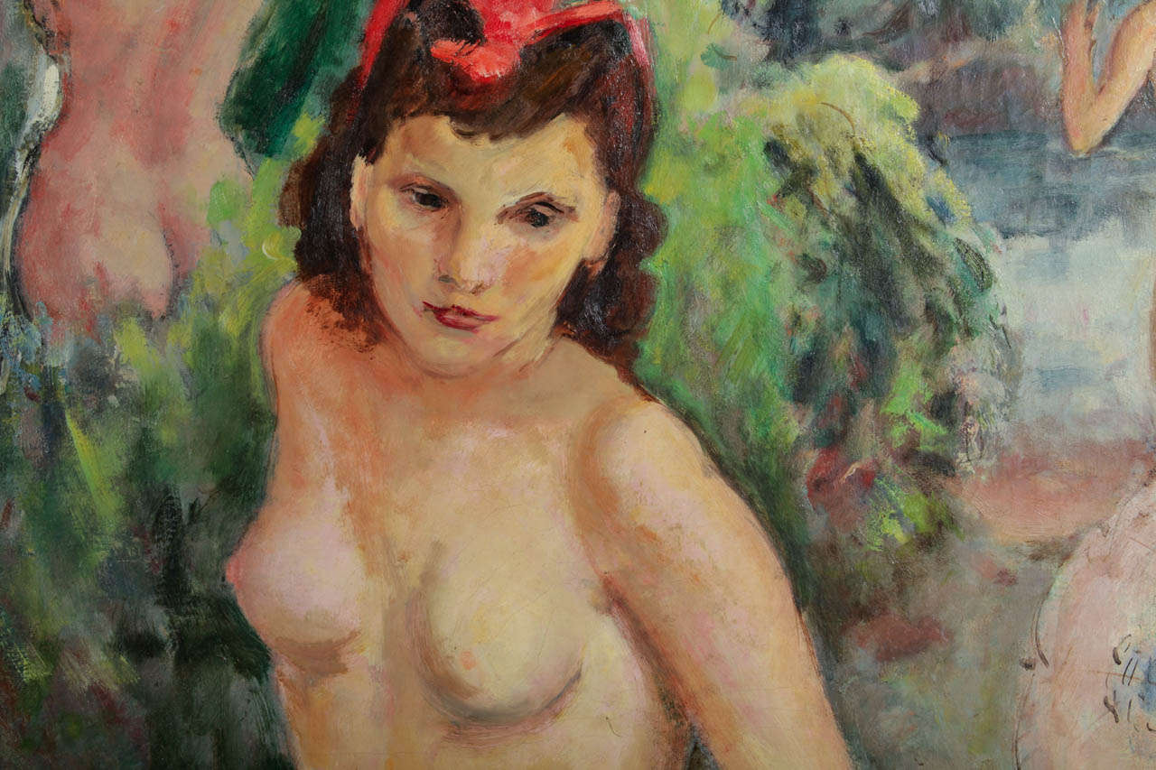 Peinture post-impressionniste de Fioravante Seibezzi  les Nymphes de la baignade 1940 en vente 2