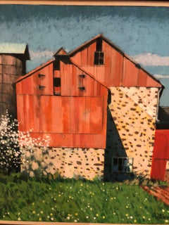 Peinture post-impressionniste d'une grange réalisée par l'artiste John Foster du comté de Bucks
