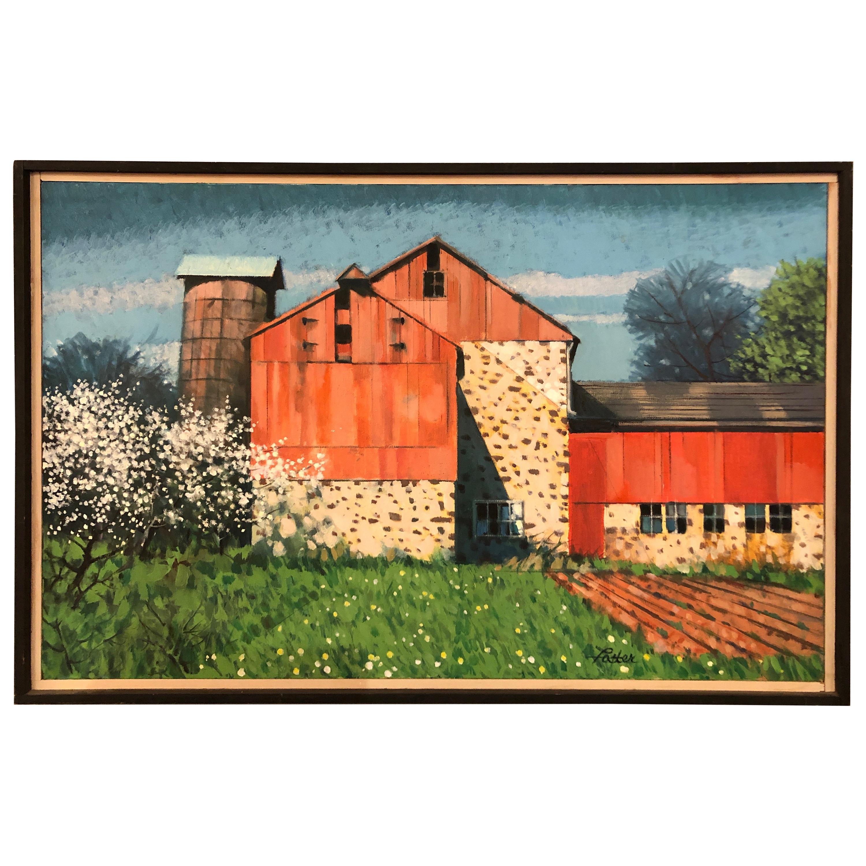 Post Impressionist Painting of Barn by Listed Bucks County Artist John Foster