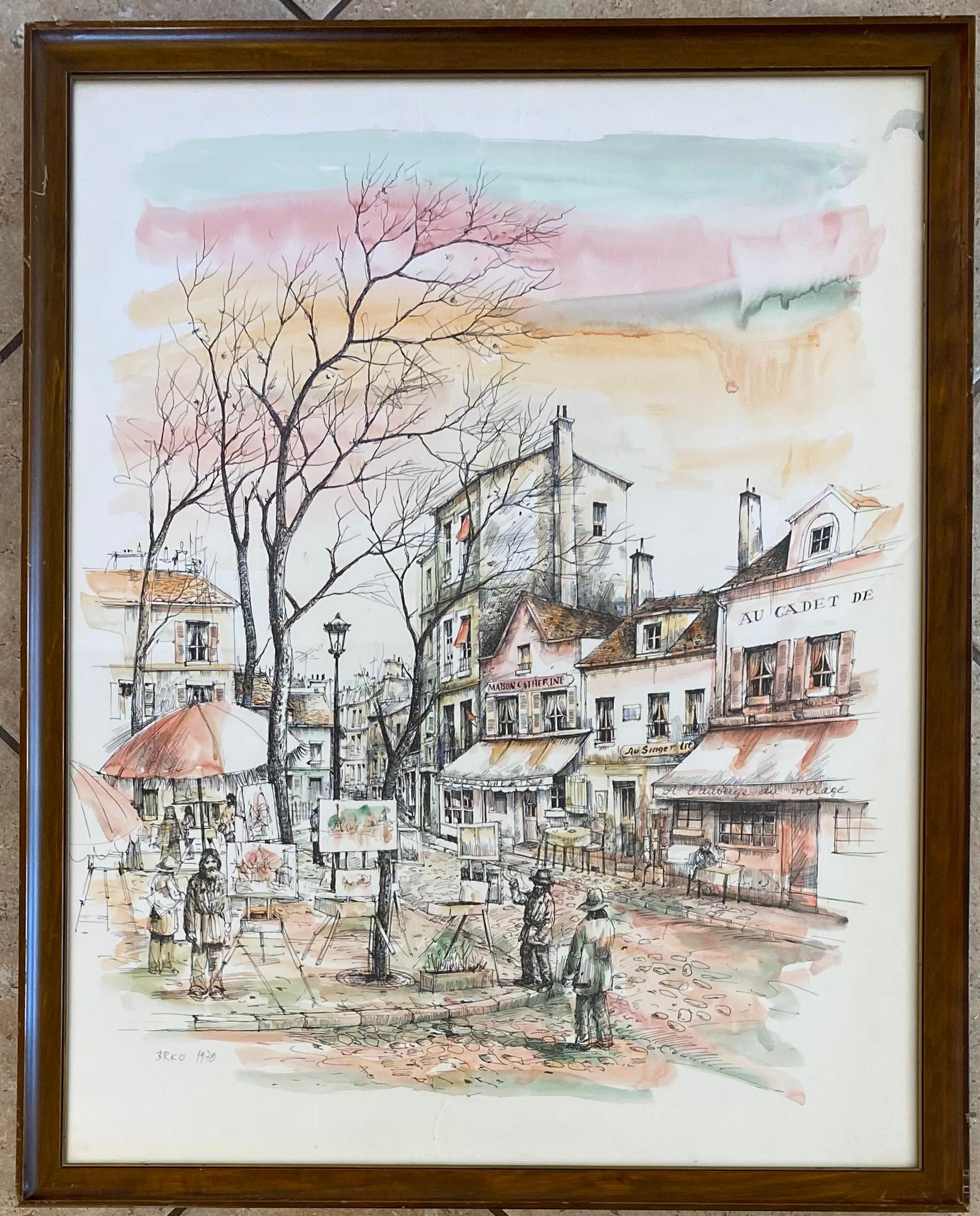Postimpressionistisches Aquarellgemälde des Postimpressionismus, Paris, Montmartre im Frühjahr (Französisch) im Angebot