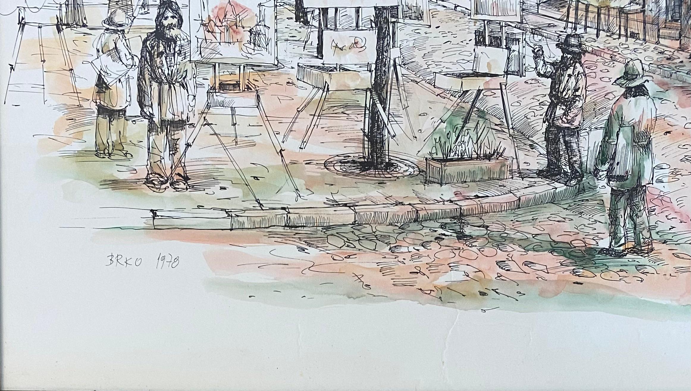 Postimpressionistisches Aquarellgemälde des Postimpressionismus, Paris, Montmartre im Frühjahr (20. Jahrhundert) im Angebot