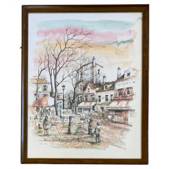 Post Impressionist Watercolor Painting Paris, Montmartre in Spring