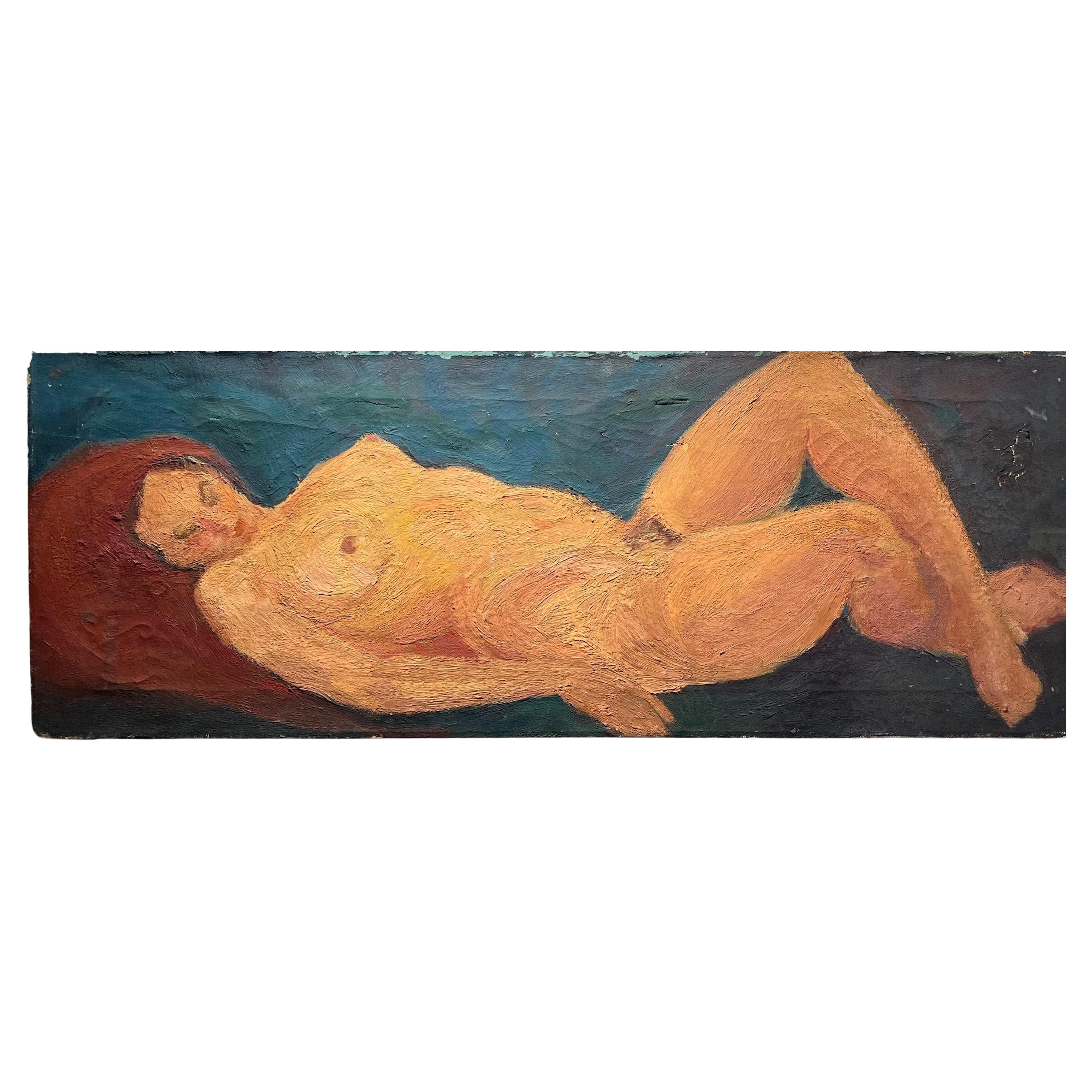 Post Impressionist Painting Reclining Nude by Adolf Hoelzel (1854-1934) For Sale