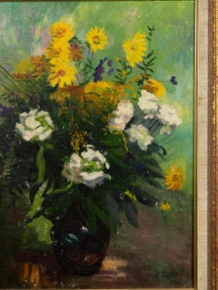 Post-Impressionist Painting, Still Life Autumn Flowers, 19th Century, Framed