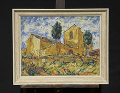 Siglo XX Pintura al óleo francesa postimpresionista firmada Casa provenzal