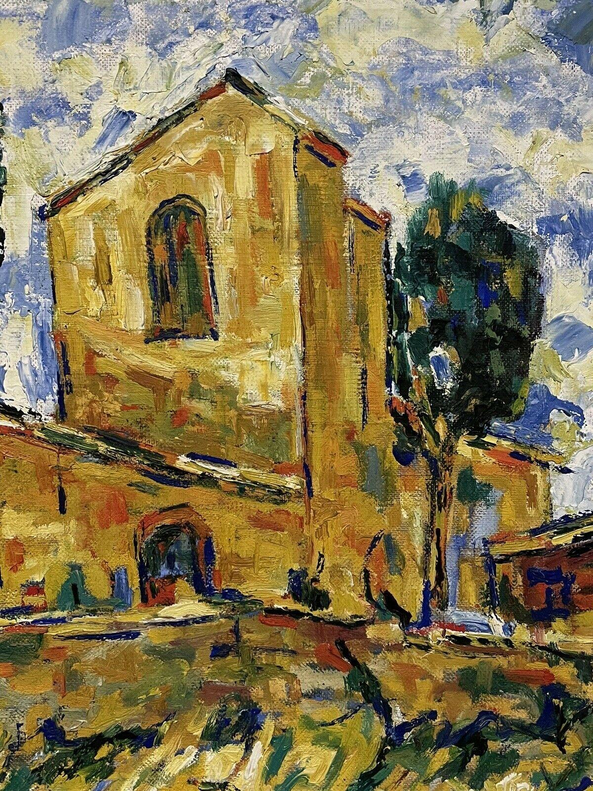 Peinture à l'huile post-impressionniste française du 20ème siècle, signée, Provencal House - Gris Landscape Painting par Post-Impressionist