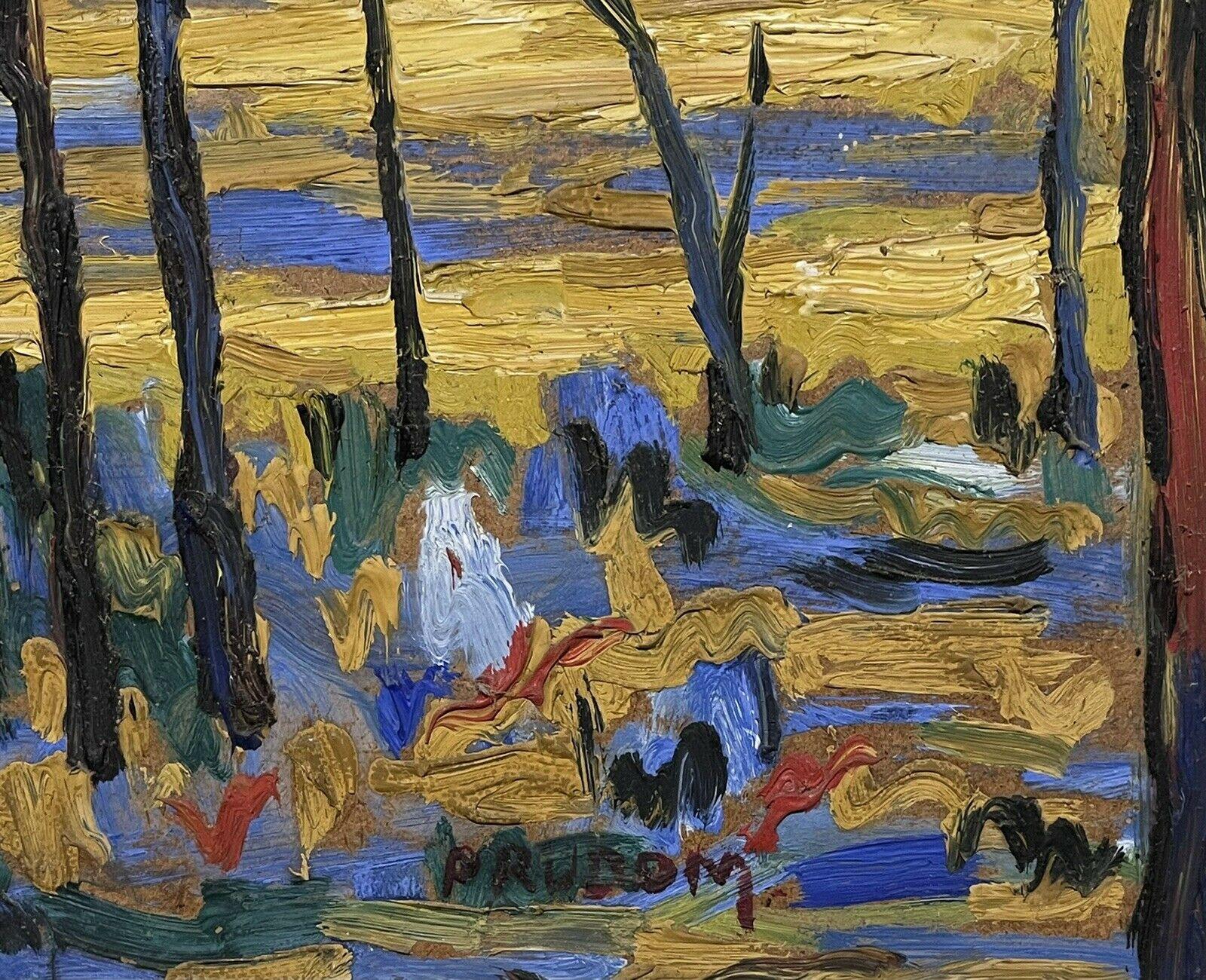 Tableau fauviste français du milieu du 20e siècle, vue de paysage du sud de la France, signé  - Marron Landscape Painting par Post-Impressionist