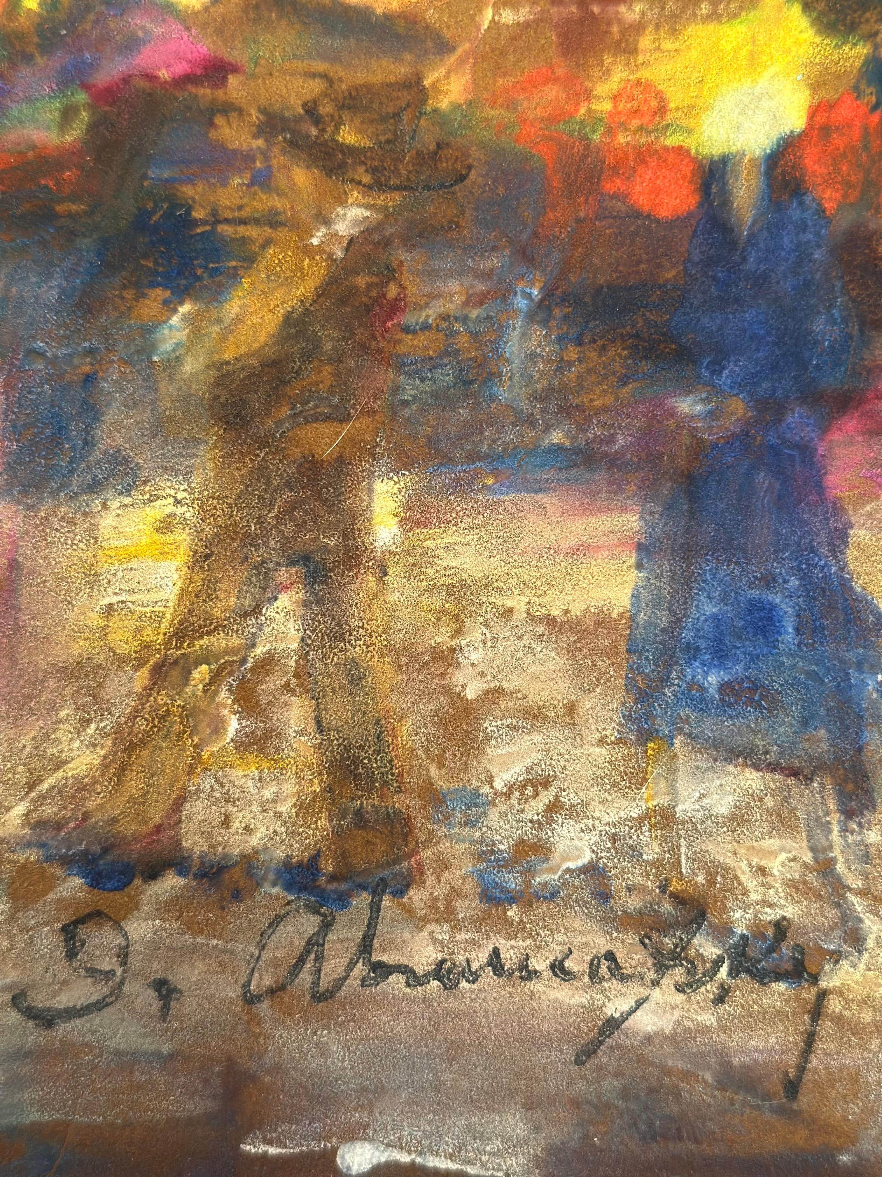 Pastel post-impressionniste paysage urbain de San Francisco, signé en vente 2