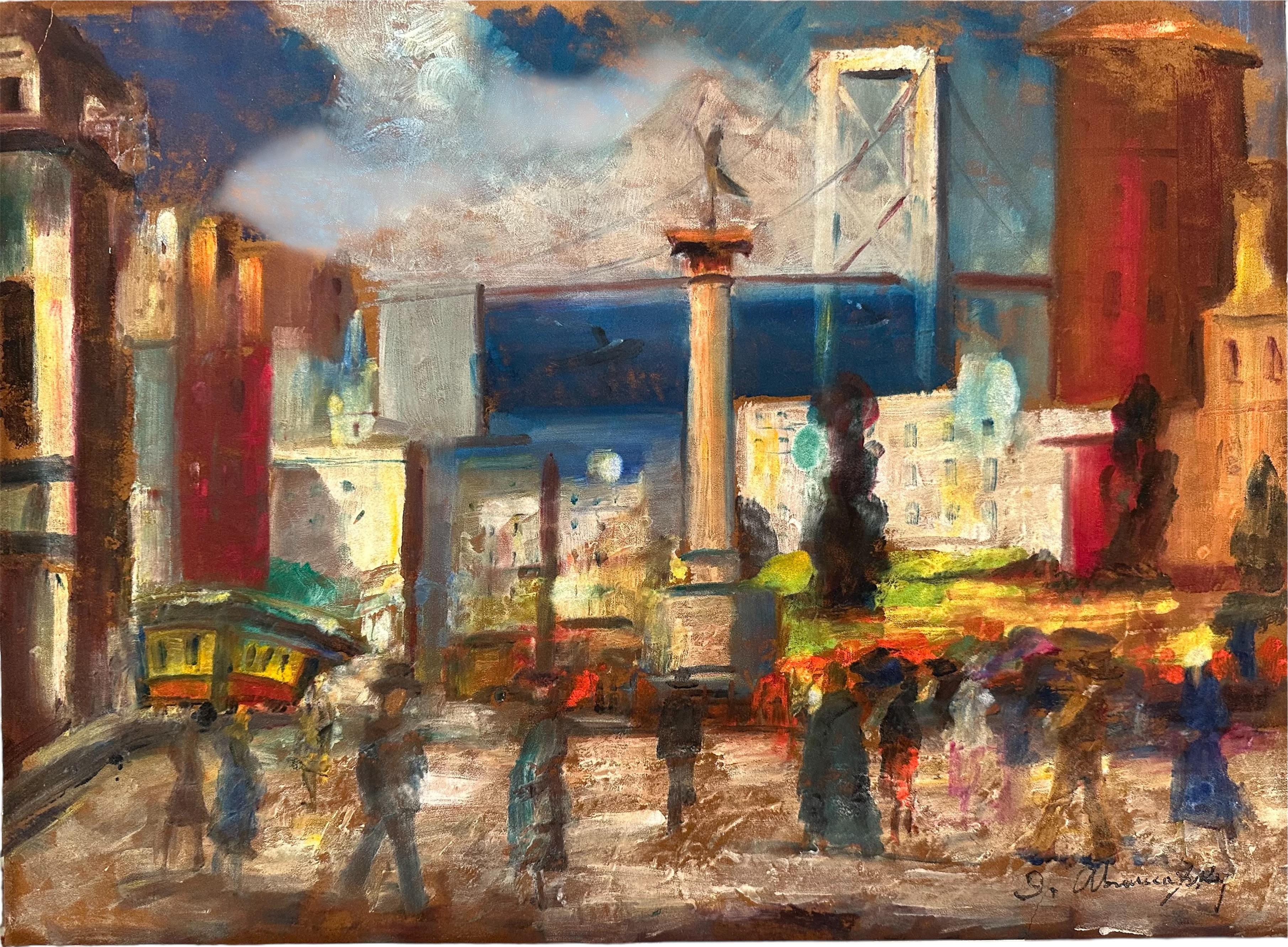 Pastel post-impressionniste paysage urbain de San Francisco, signé en vente 6